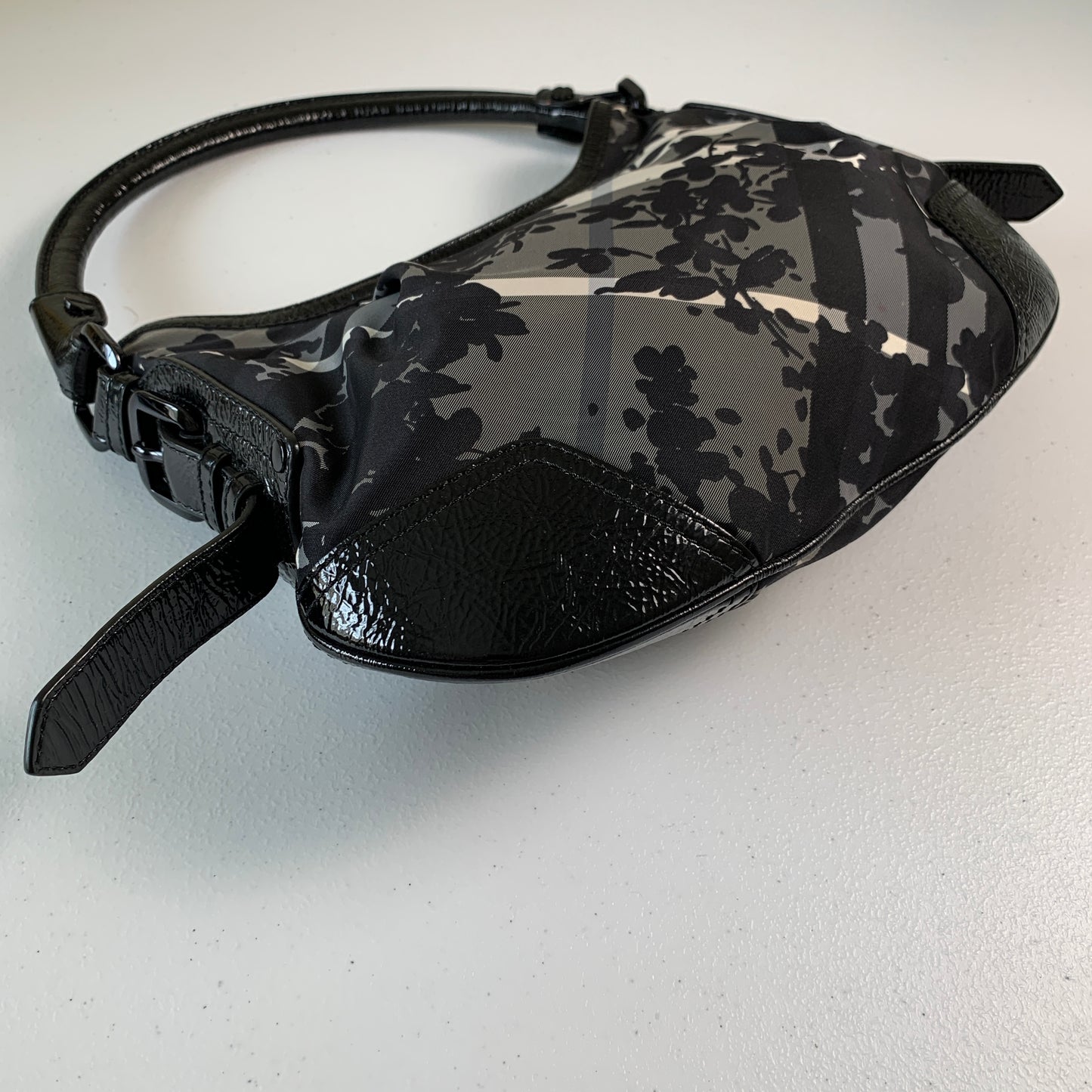 Burberry floral black white check hobo bag authentic with COA