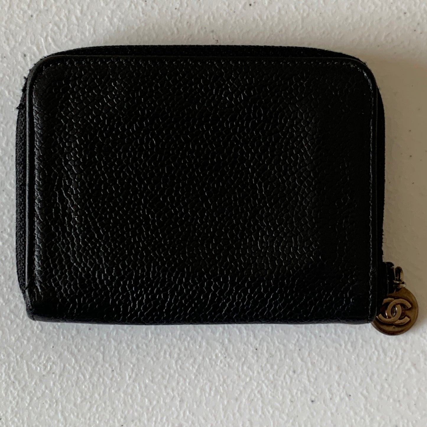 Chanel caviar zipped key holder black leather wallet Authentic with COA box