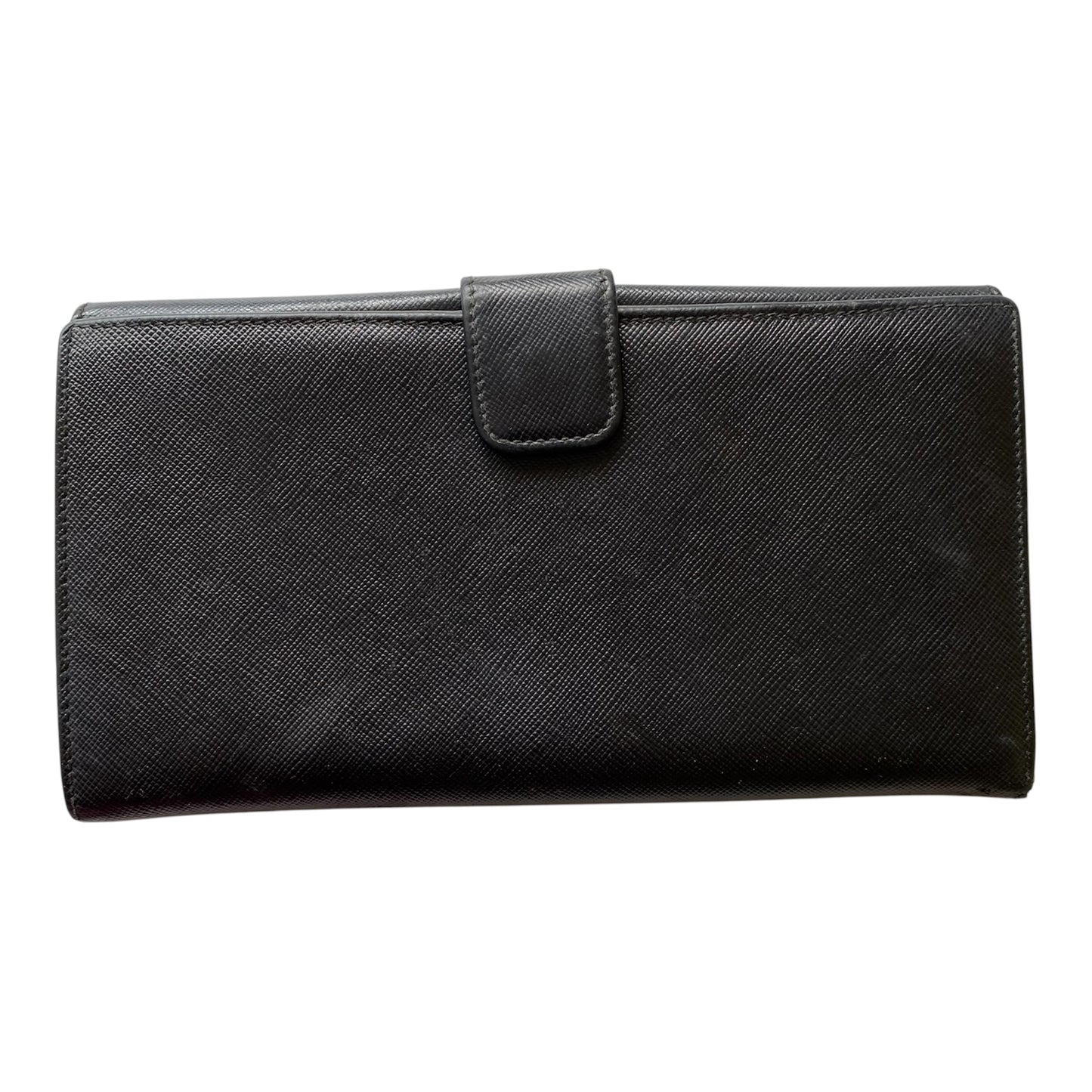 Prada triangle logo black leather long wallet Authentic with COA 4.5x3.6