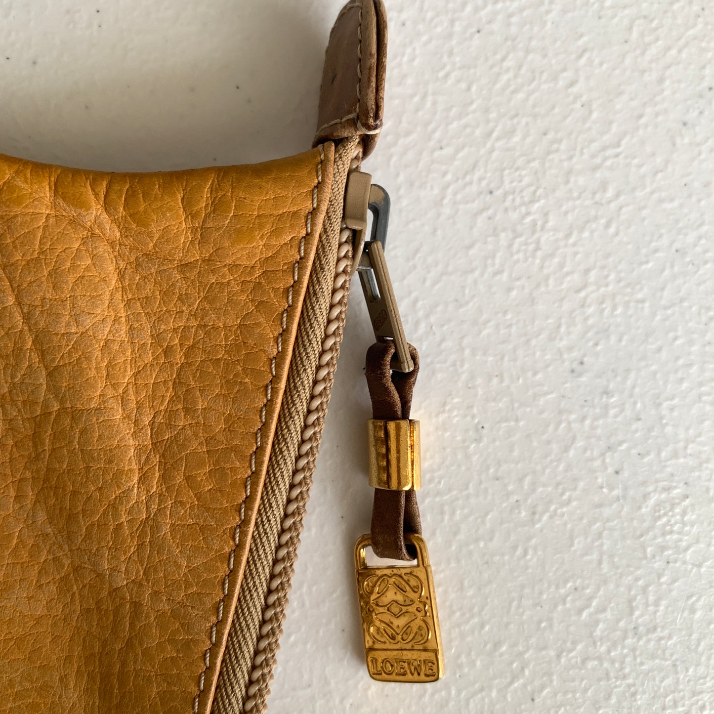 Loewe mustard yellow leather clutch pouch bag Authentic with COA 8.3x6.3