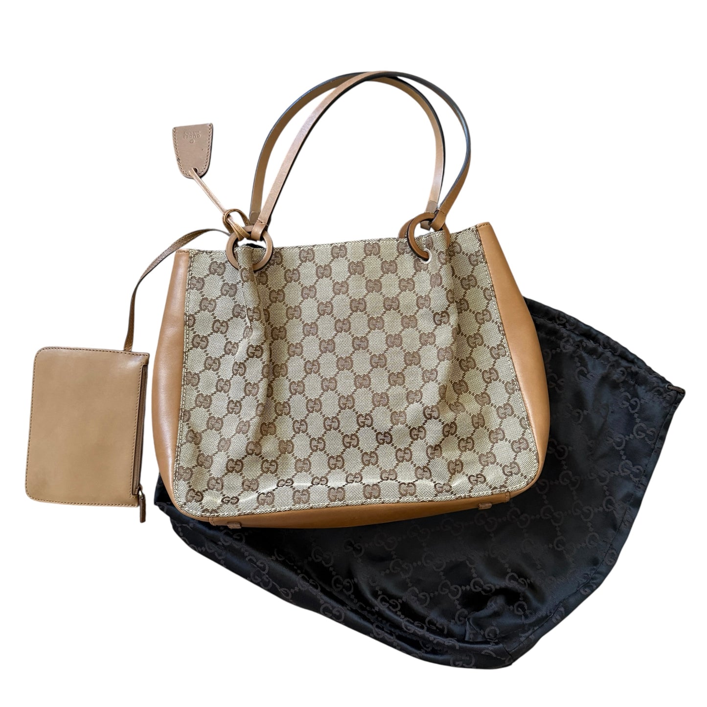 Gucci monogram canvas and brown leather shoulder bag authentic with COA and dust bag