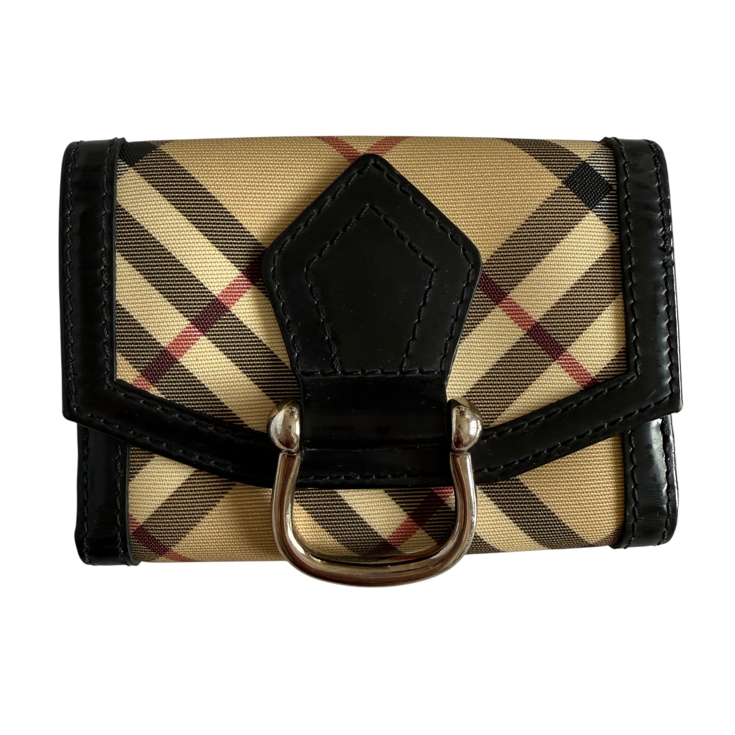 Burberry nova check canvas abs black leather compact wallet authentic with COA