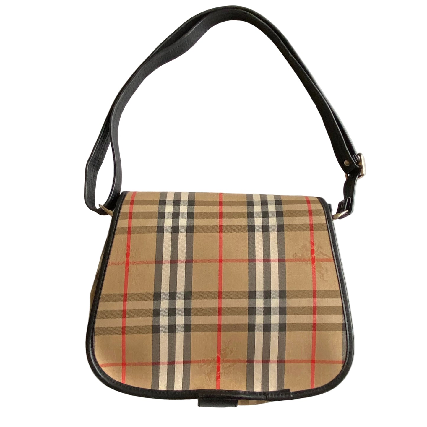 Burberry vintage classic check black leather crossbody bag Authentic with COA 10.4x9.5x3