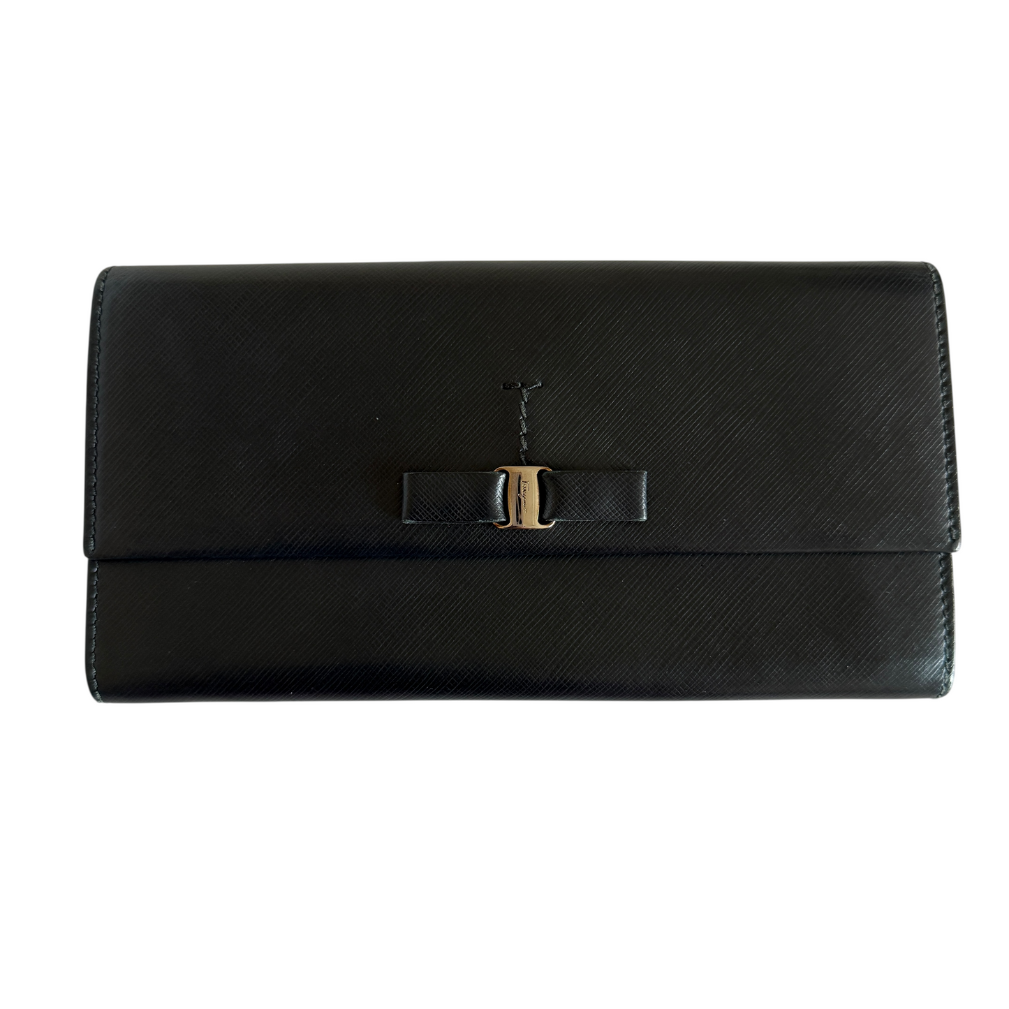 Salvatore Ferragamo vara bow black leather long wallet authentic with COA