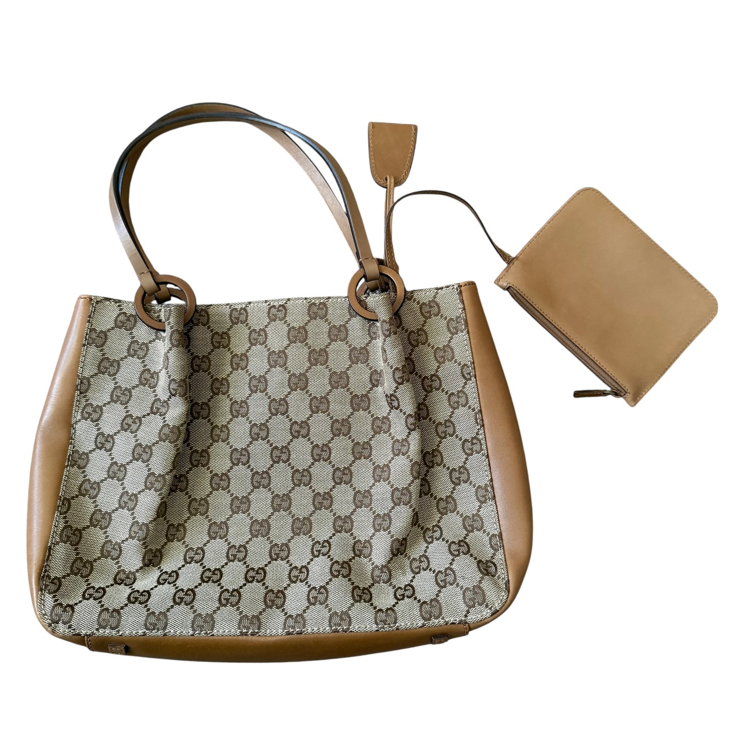 Gucci monogram canvas and brown leather shoulder bag authentic with COA and dust bag