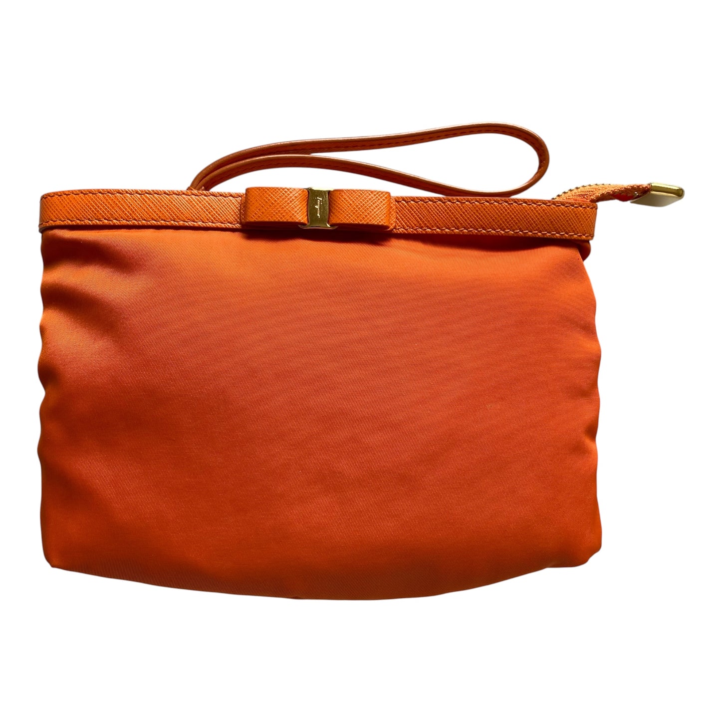 Ferragamo Orange vara bow pouch Authentic with COA