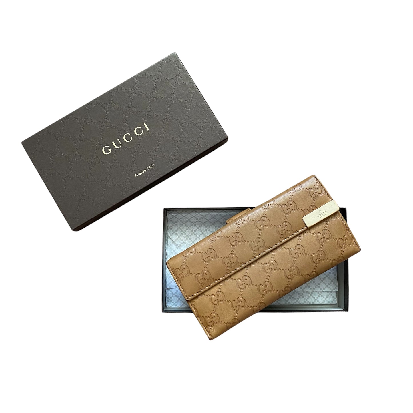 Gucci monogram beige leather long wallet authentic with coa box