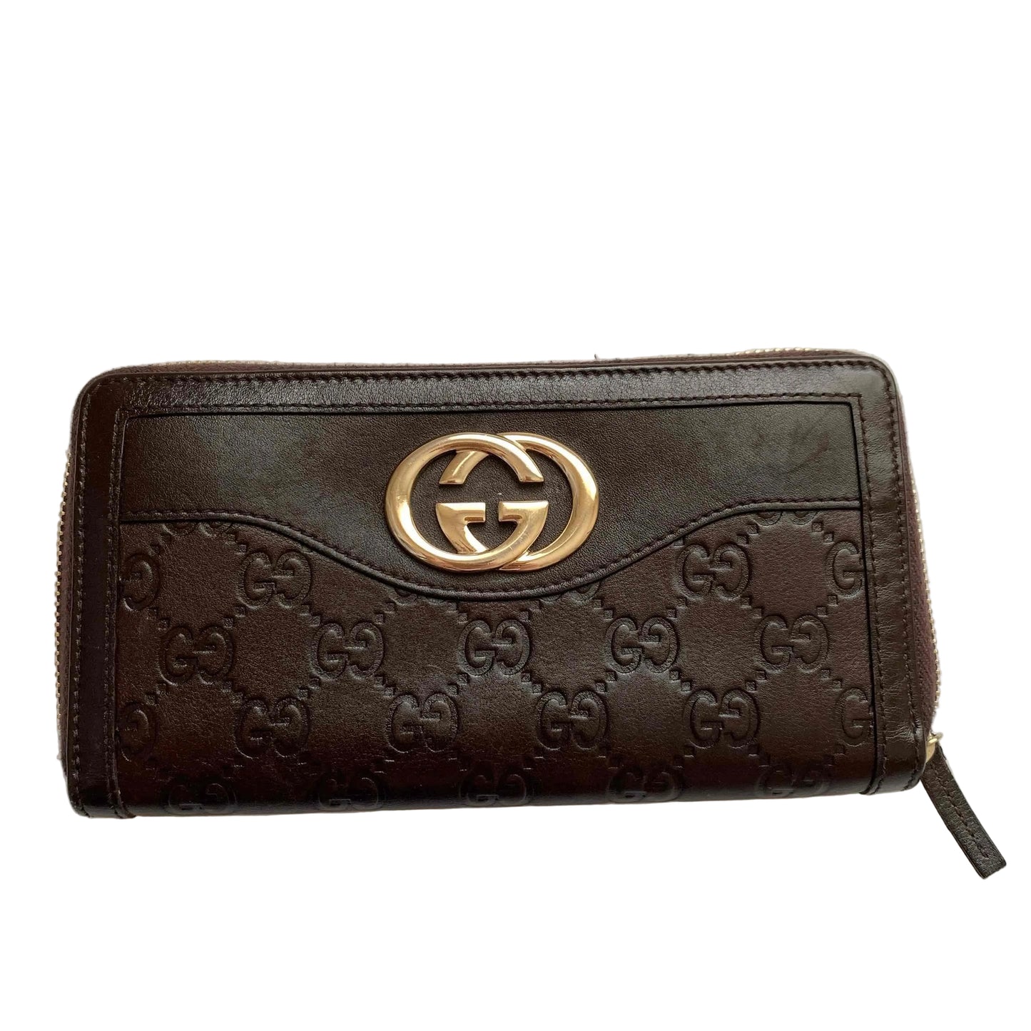 Gucci monogram guccissima brown leather long zip around wallet authentic with COA