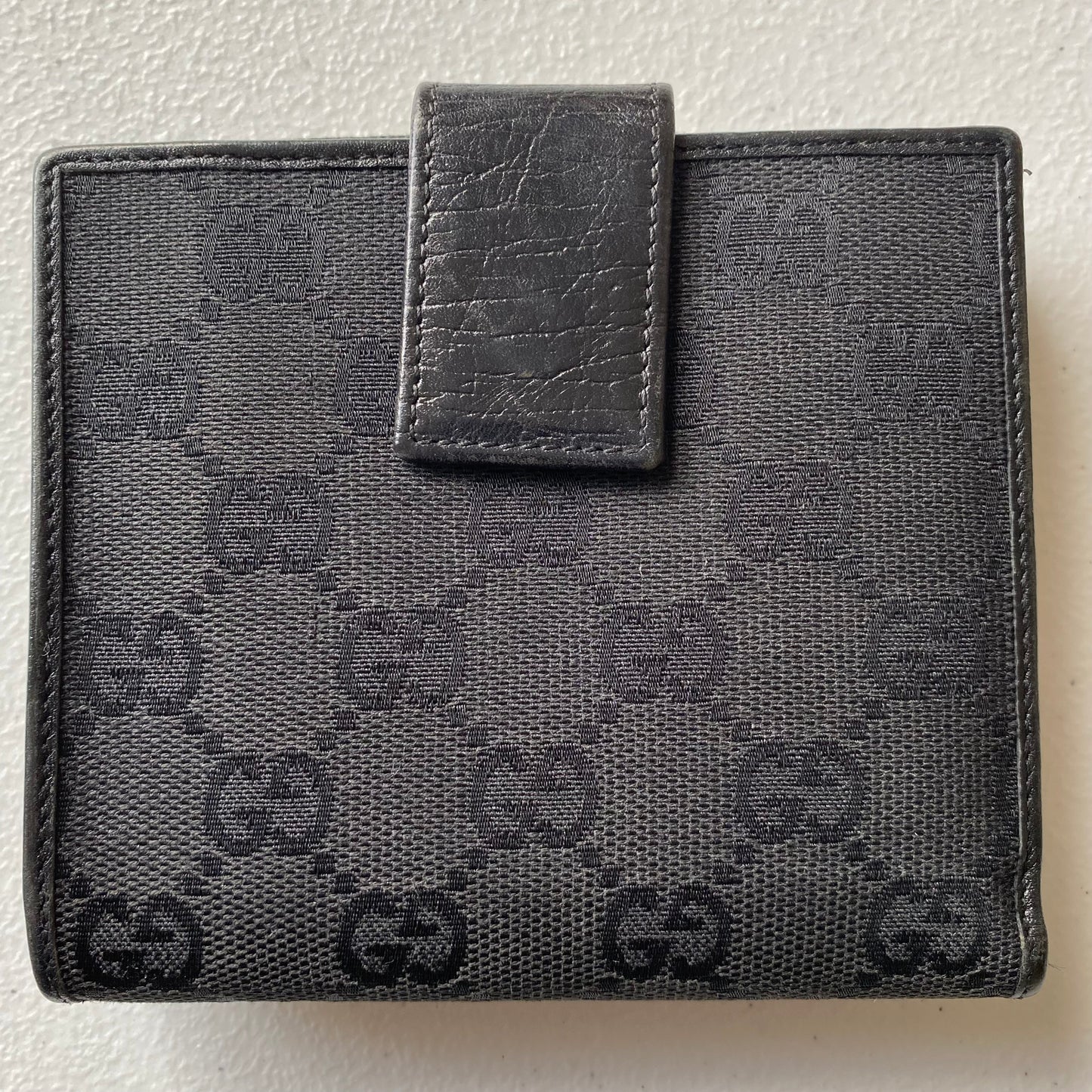 Gucci bamboo black canvas compact wallet Authentic with coa