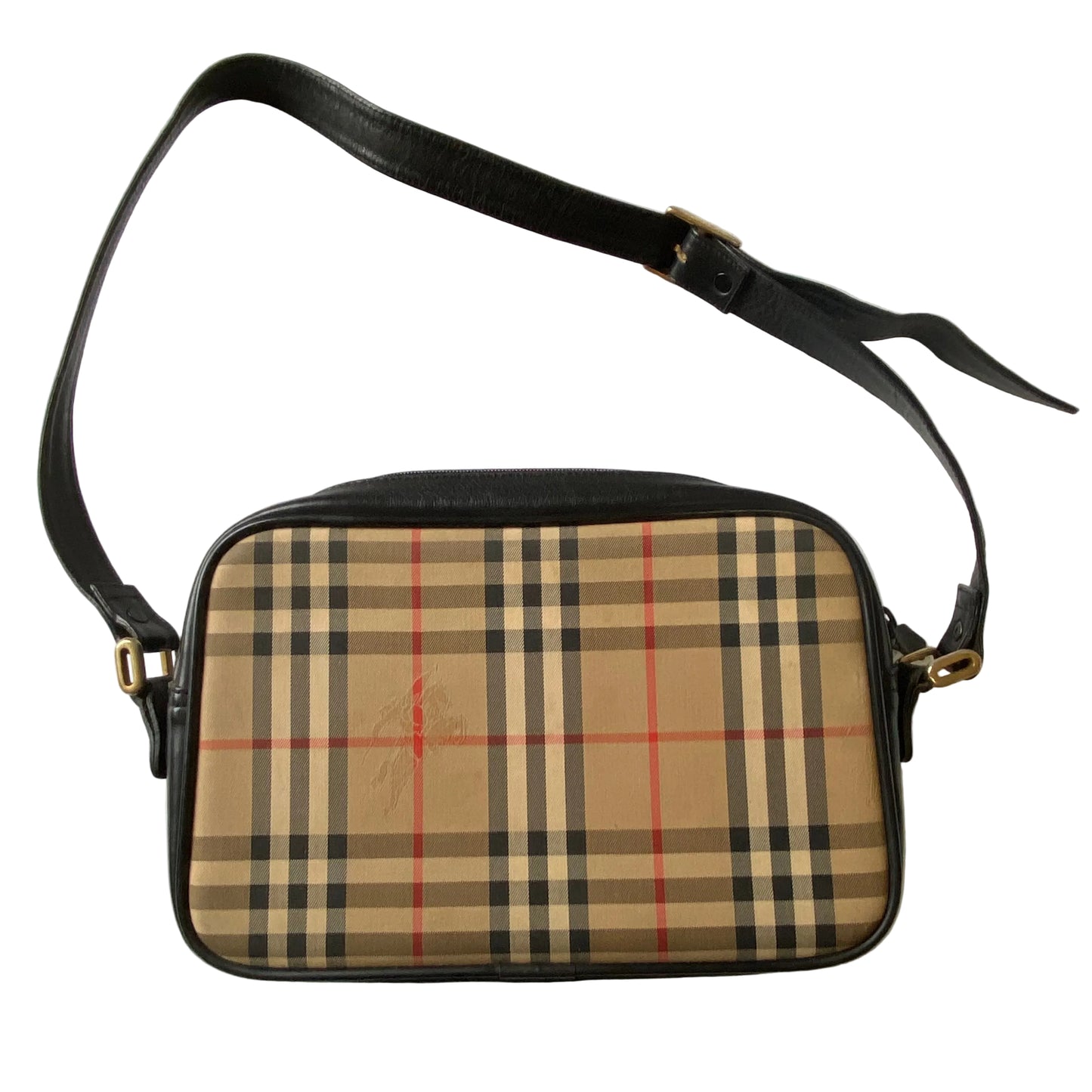 Burberry vintage classic check black leather shoulder bag Authentic with COA 11.3x8x3