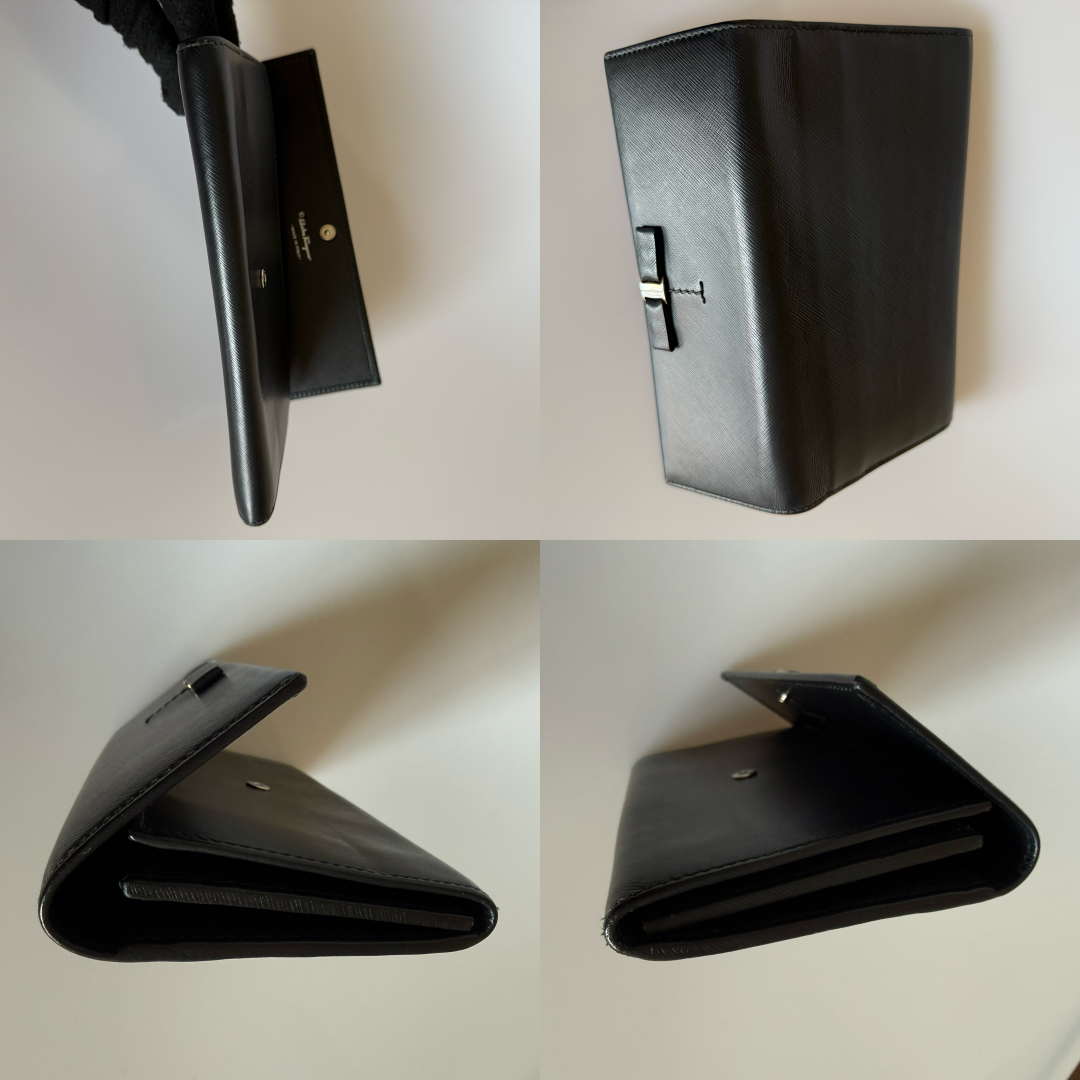 Salvatore Ferragamo vara bow black leather long wallet authentic with COA