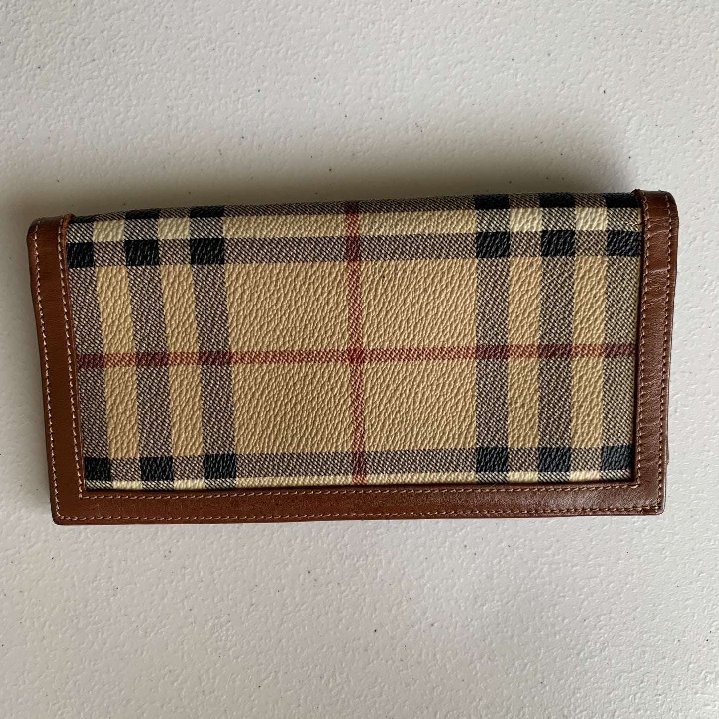 Burberry check brown leather long wallet authentic with COA