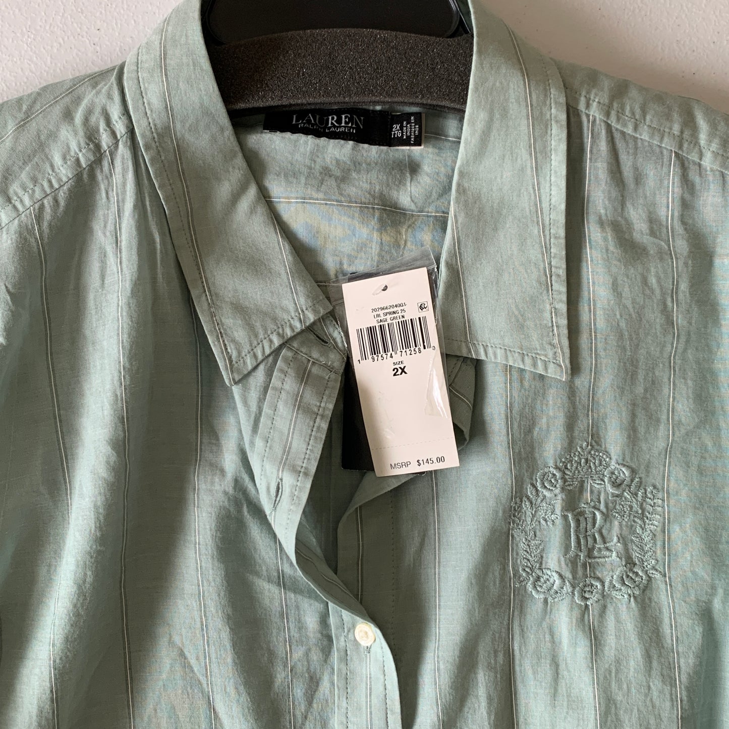 Lauren Ralph Lauren women’s plus size NWT mint green stripe long sleeve blouse