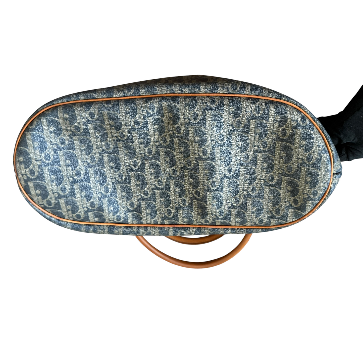 Dior vintage blue oblique cavas and leather shoulder bag authentic with COA 13x