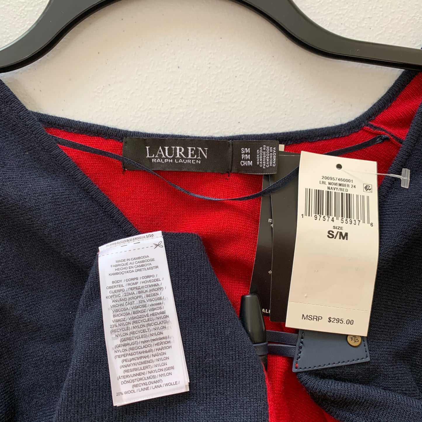 Lauren Ralph Lauren NWT women’s poncho navy blue and red size small/medium