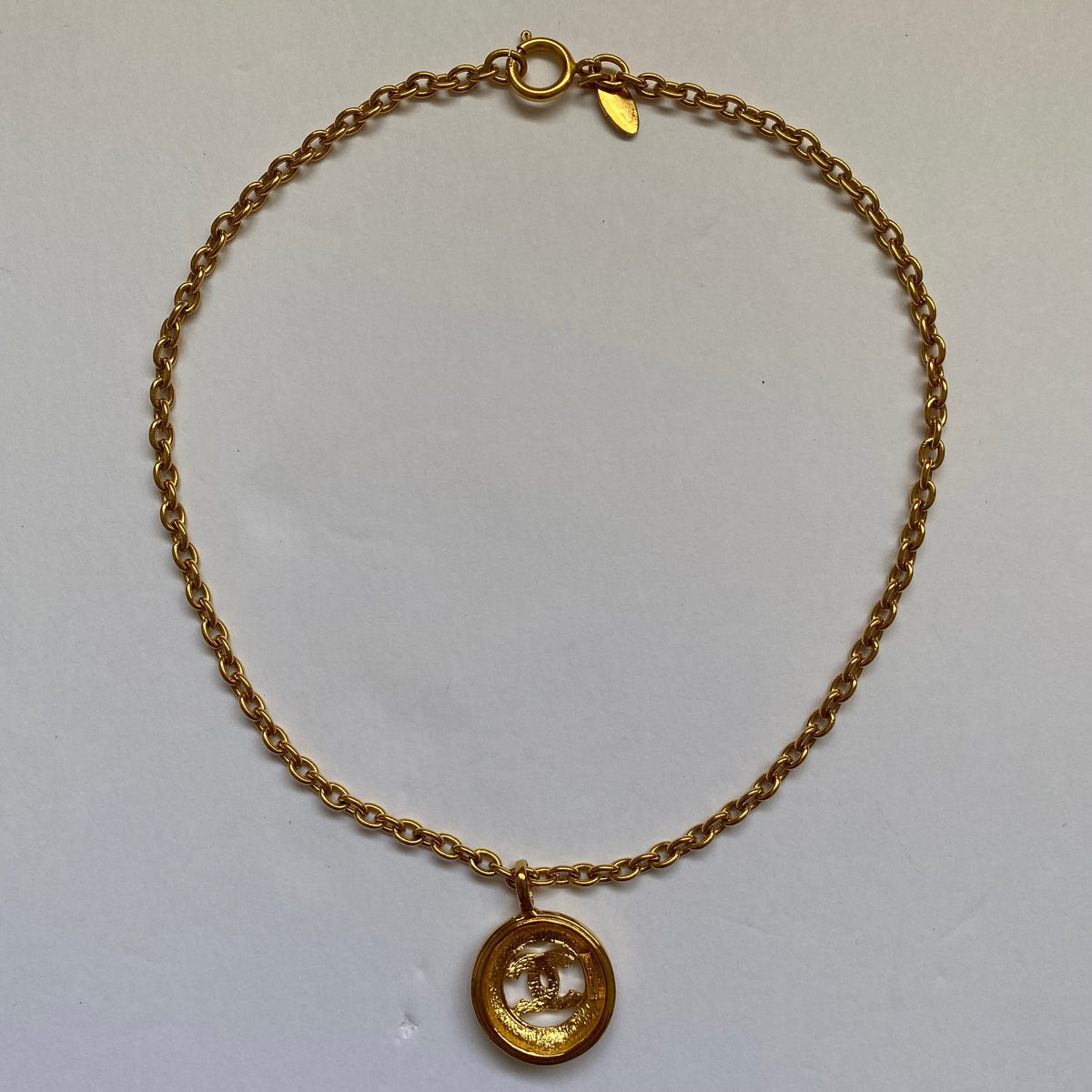 Chanel vintage gold plated CC mark pendant necklace Authentic with COA and box