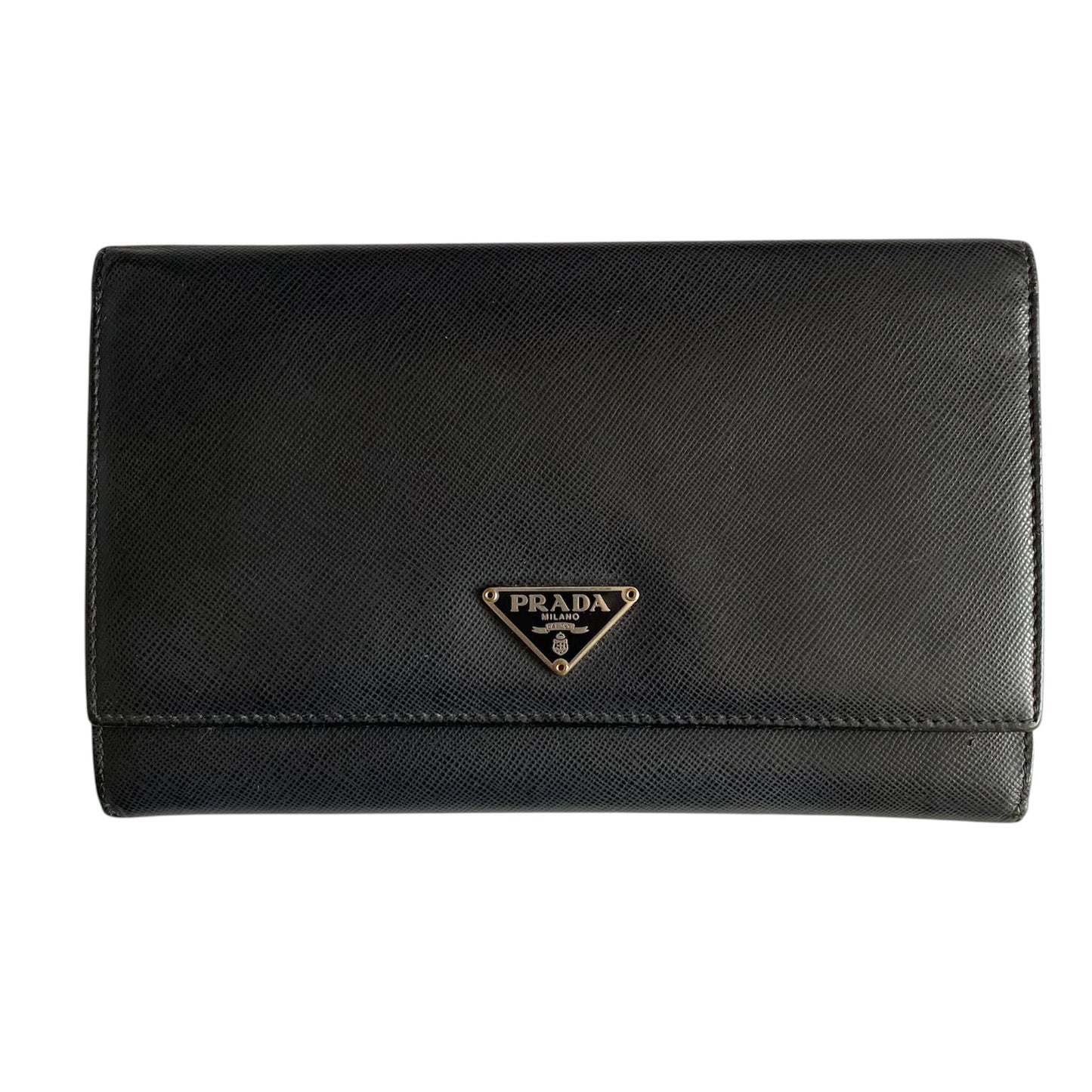 PRADA black saffiano leather triangle logo long wallet authentic with coa box