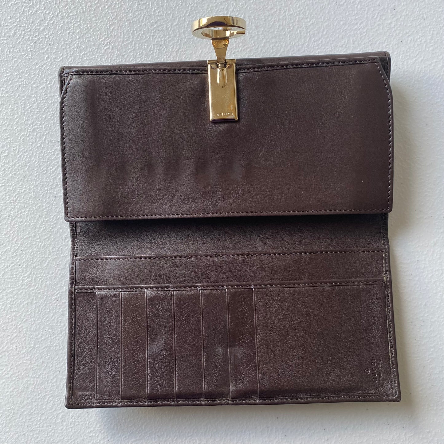 Gucci GG monogram brown leather long wallet Authentic with COA box