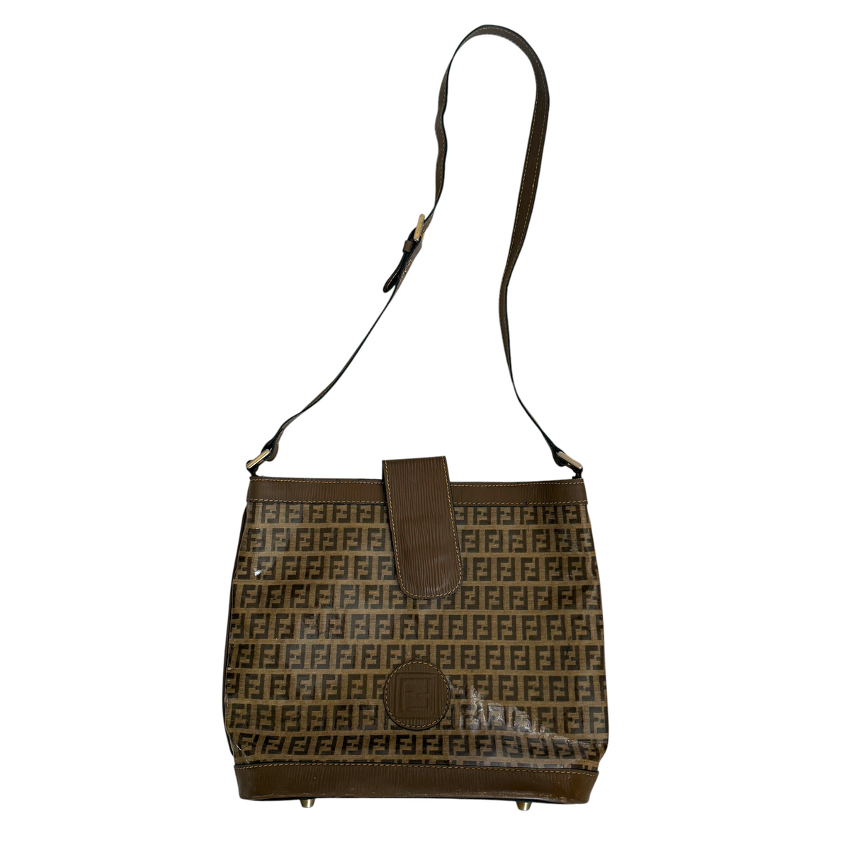 Fendi FG zucca monogram shoulder bucket bag authentic with COA