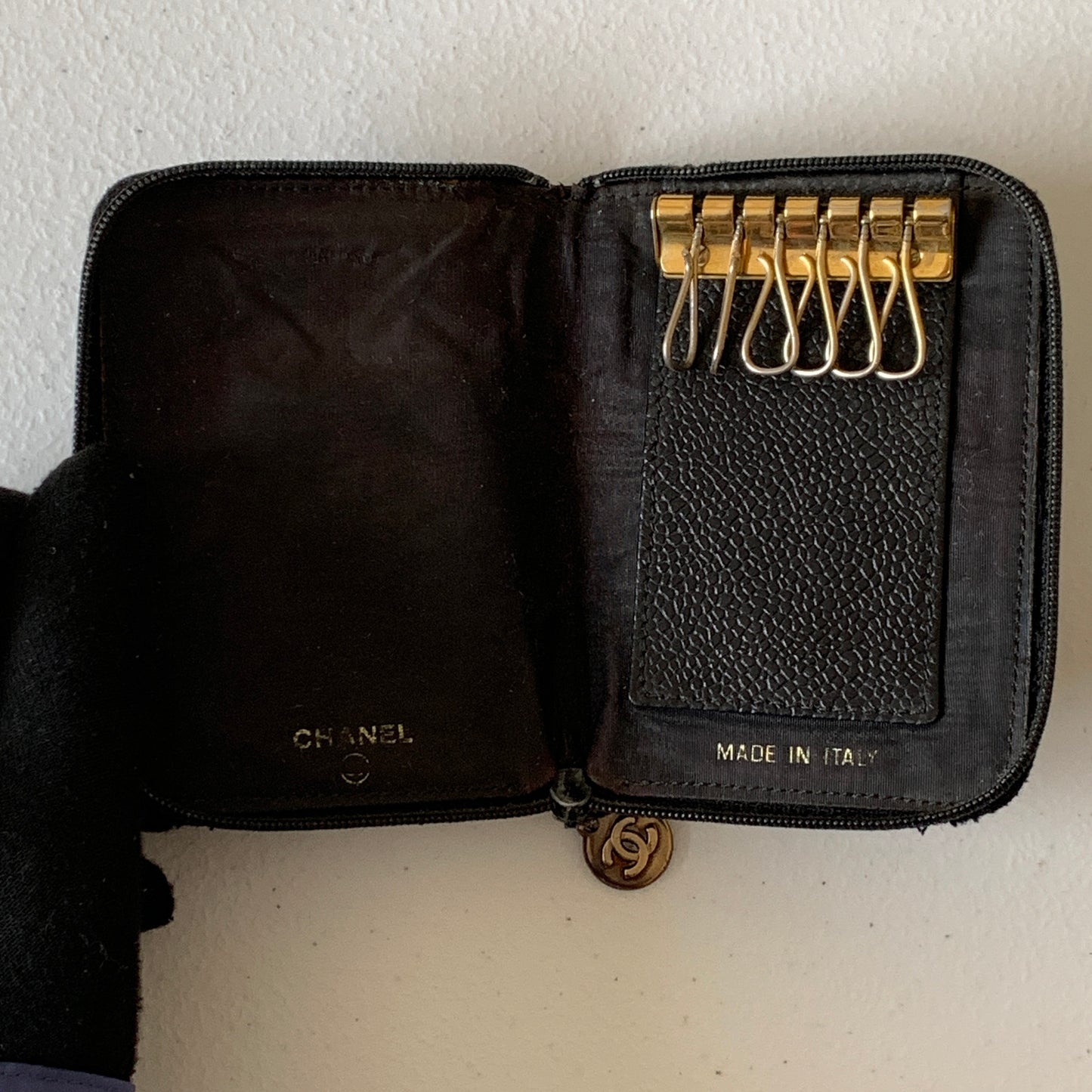Chanel caviar zipped key holder black leather wallet Authentic with COA box
