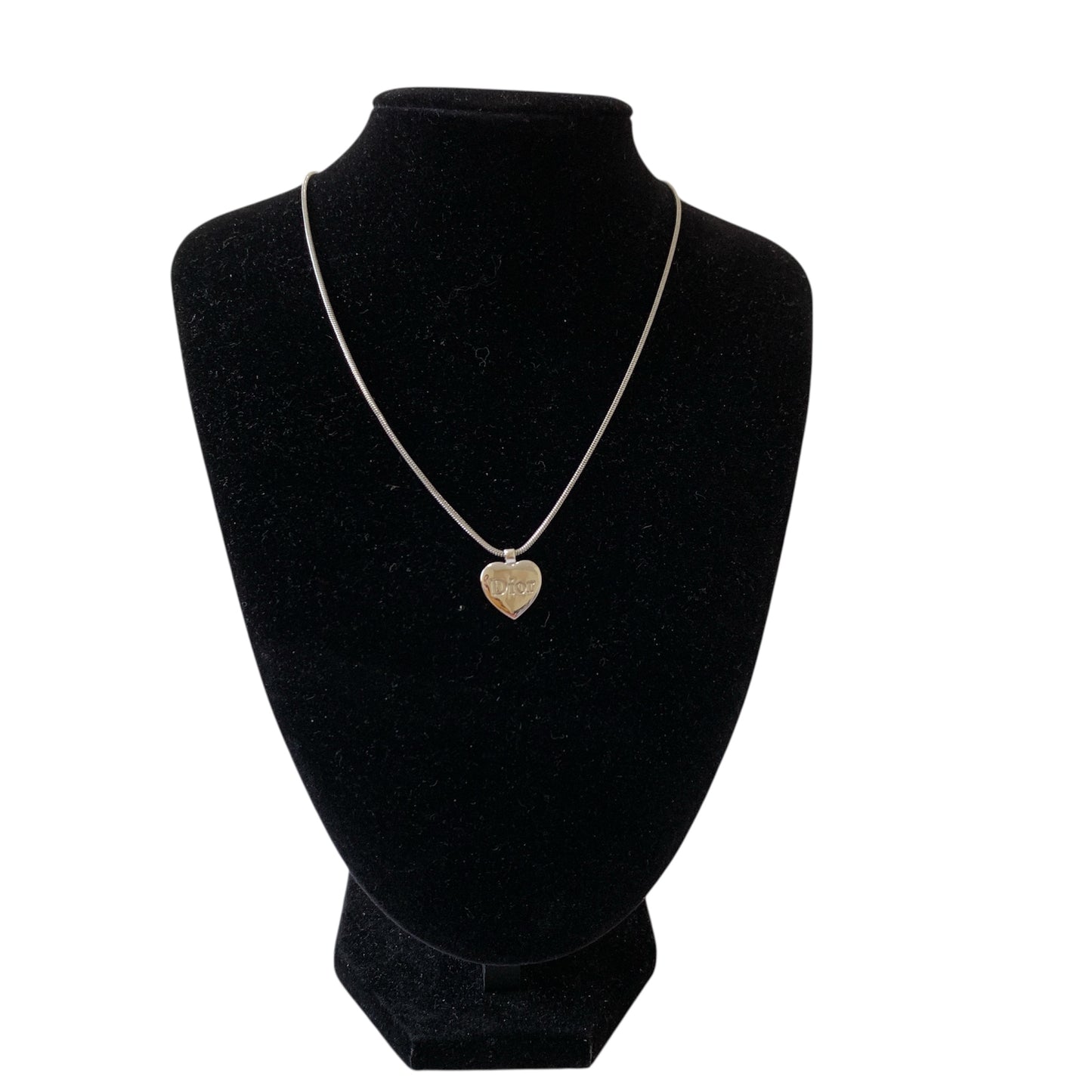 Christian Dior heart tag logo silver tone necklace authentic with COA