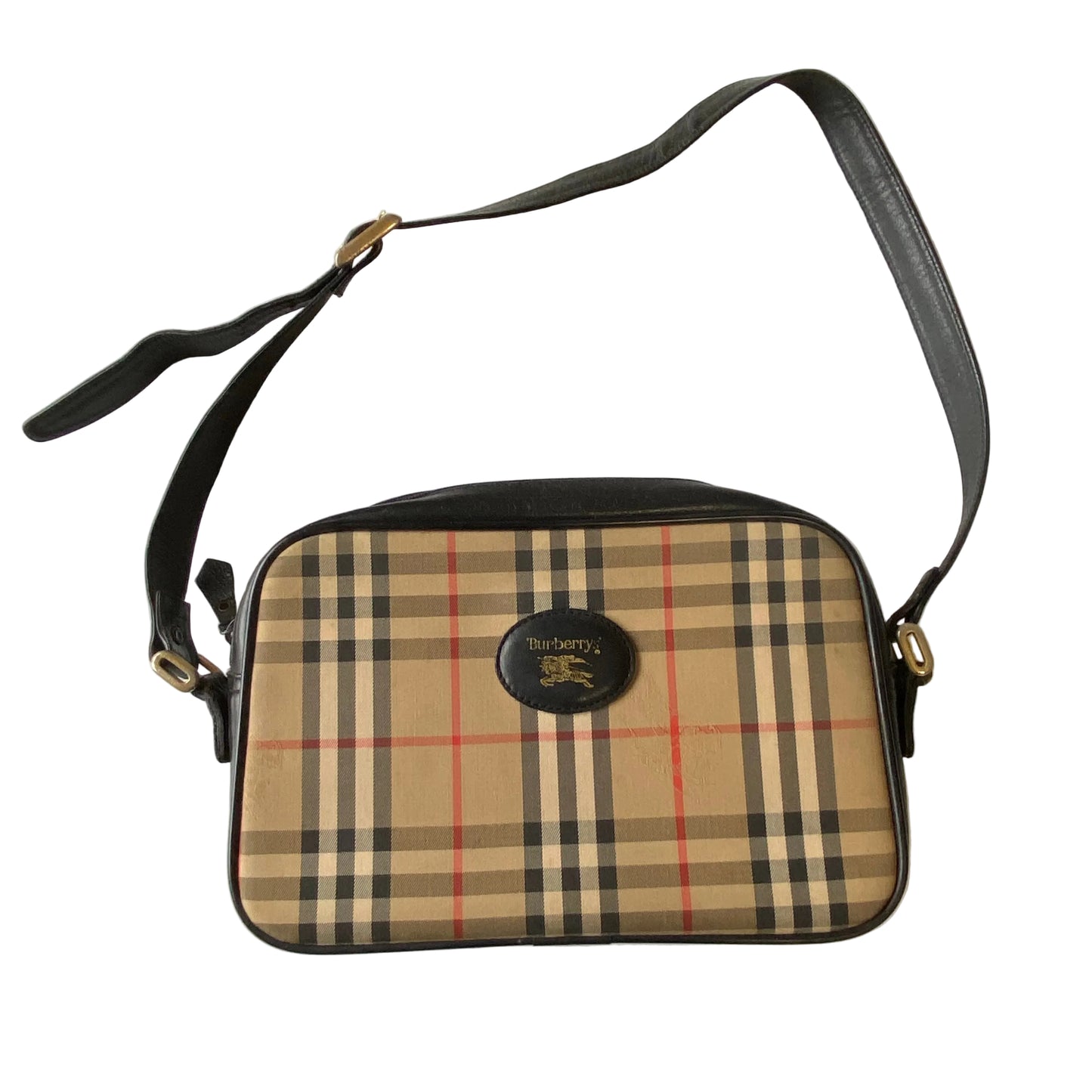 Burberry vintage classic check black leather shoulder bag Authentic with COA 11.3x8x3