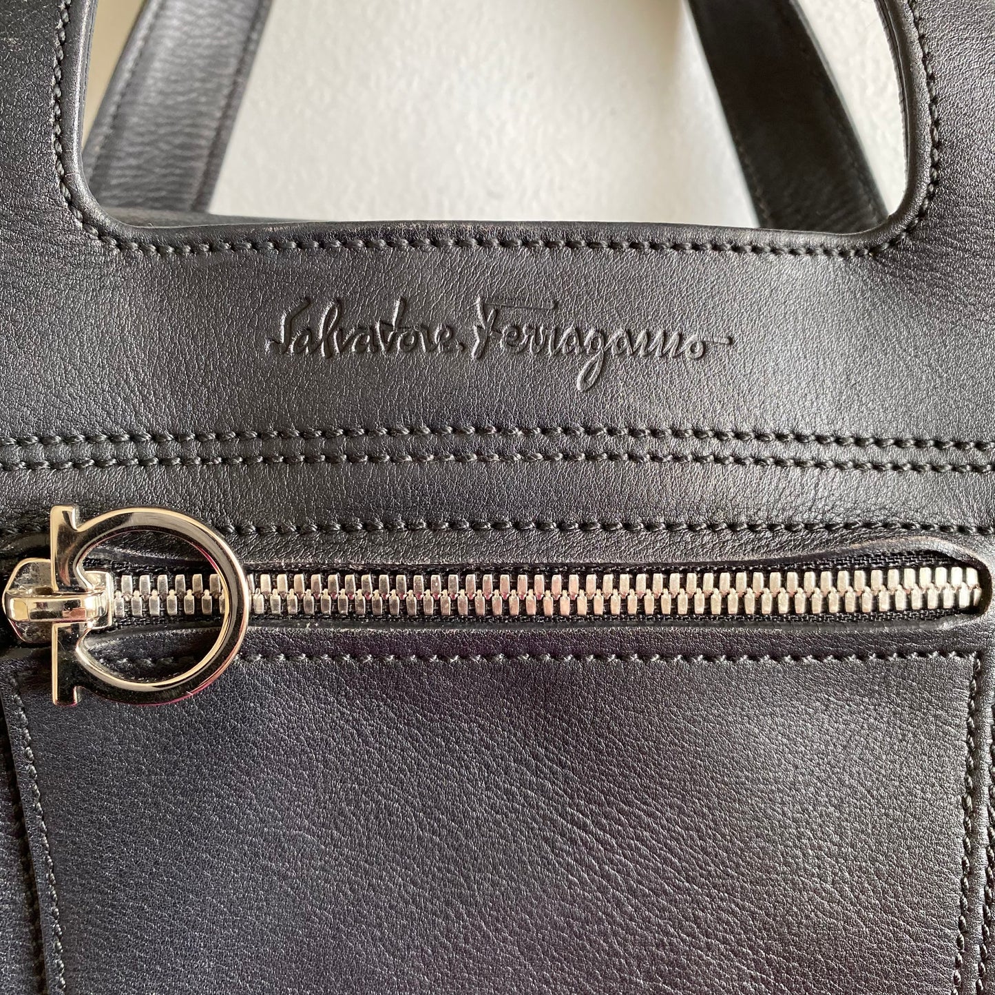 Ferragamo gancini black leather tote bag Authentic with COA 13x8x4.7