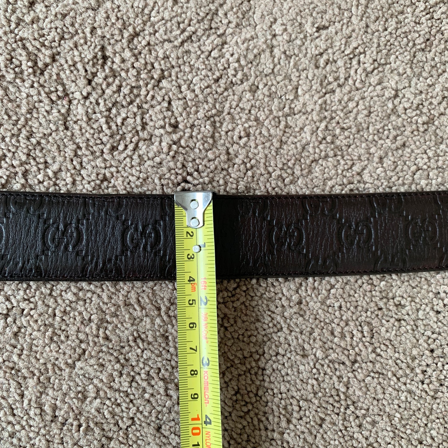 Authentic Gucci unisex signature monogram dark brown leather belt