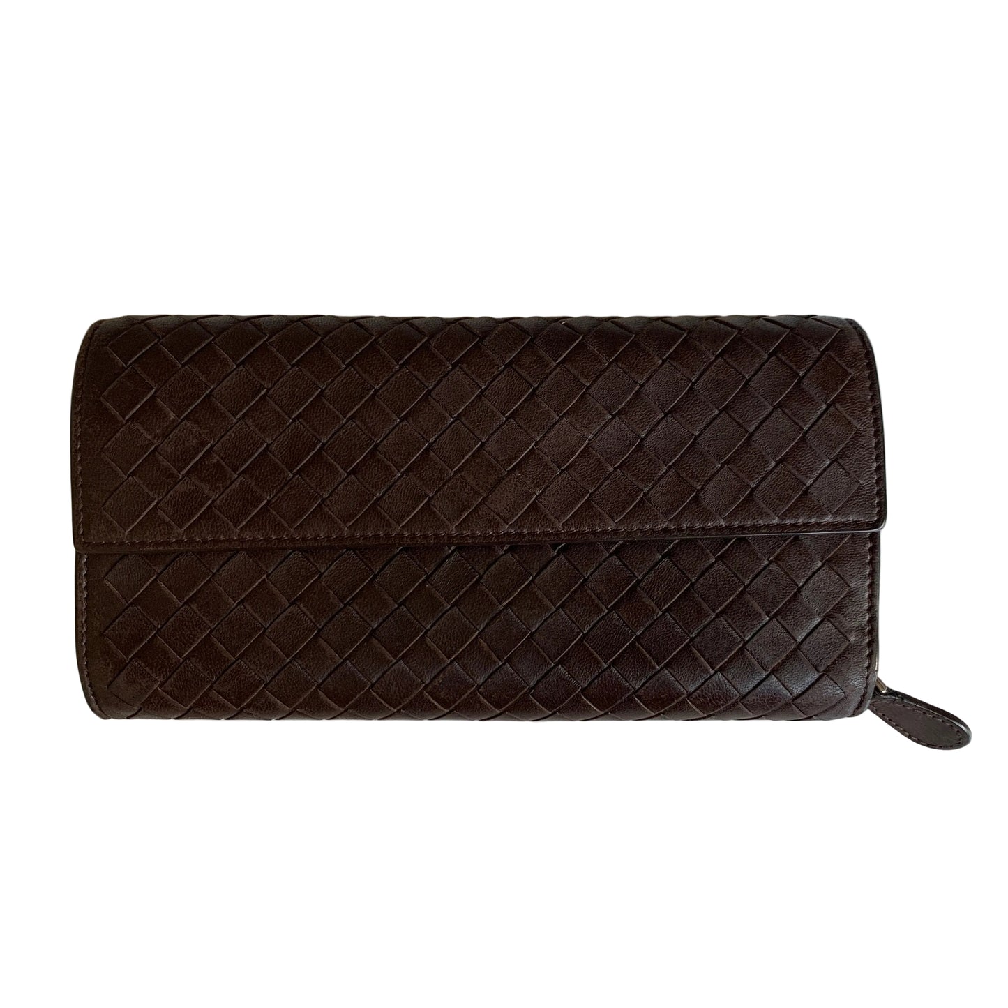Bottega veneta brown intrecciata long leather wallet authentic with COA 7.5x4.2