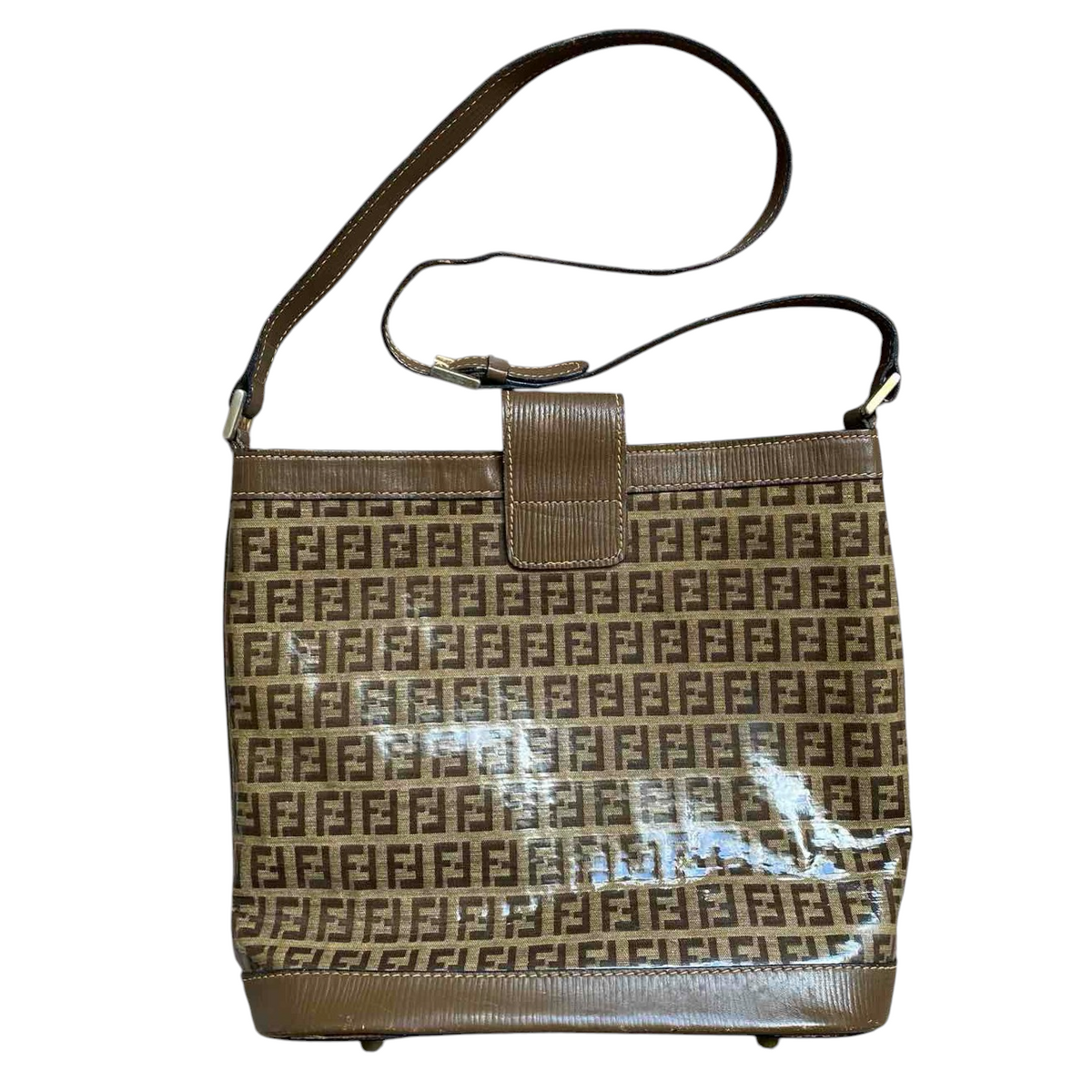 Fendi FG zucca monogram shoulder bucket bag authentic with COA