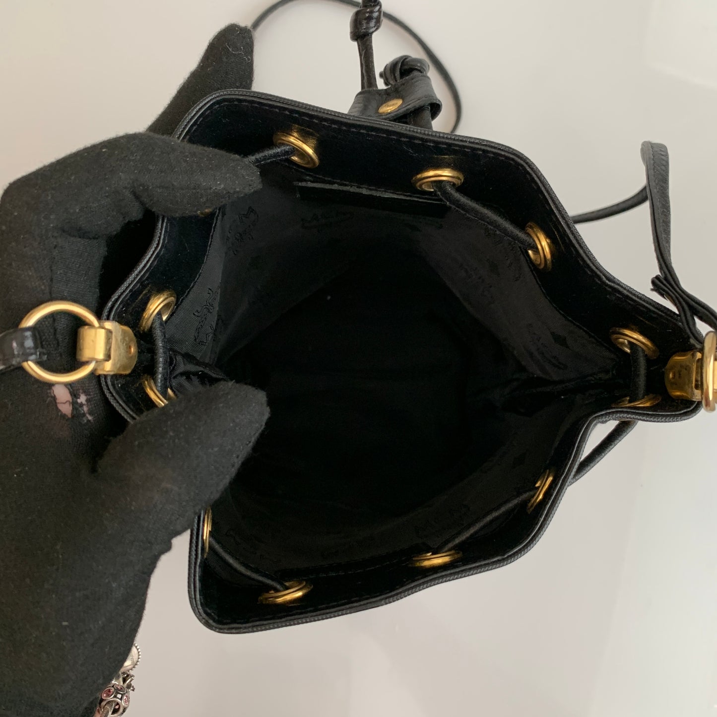 MCM black logo bucket bag authentic with COA 9x8.5x6