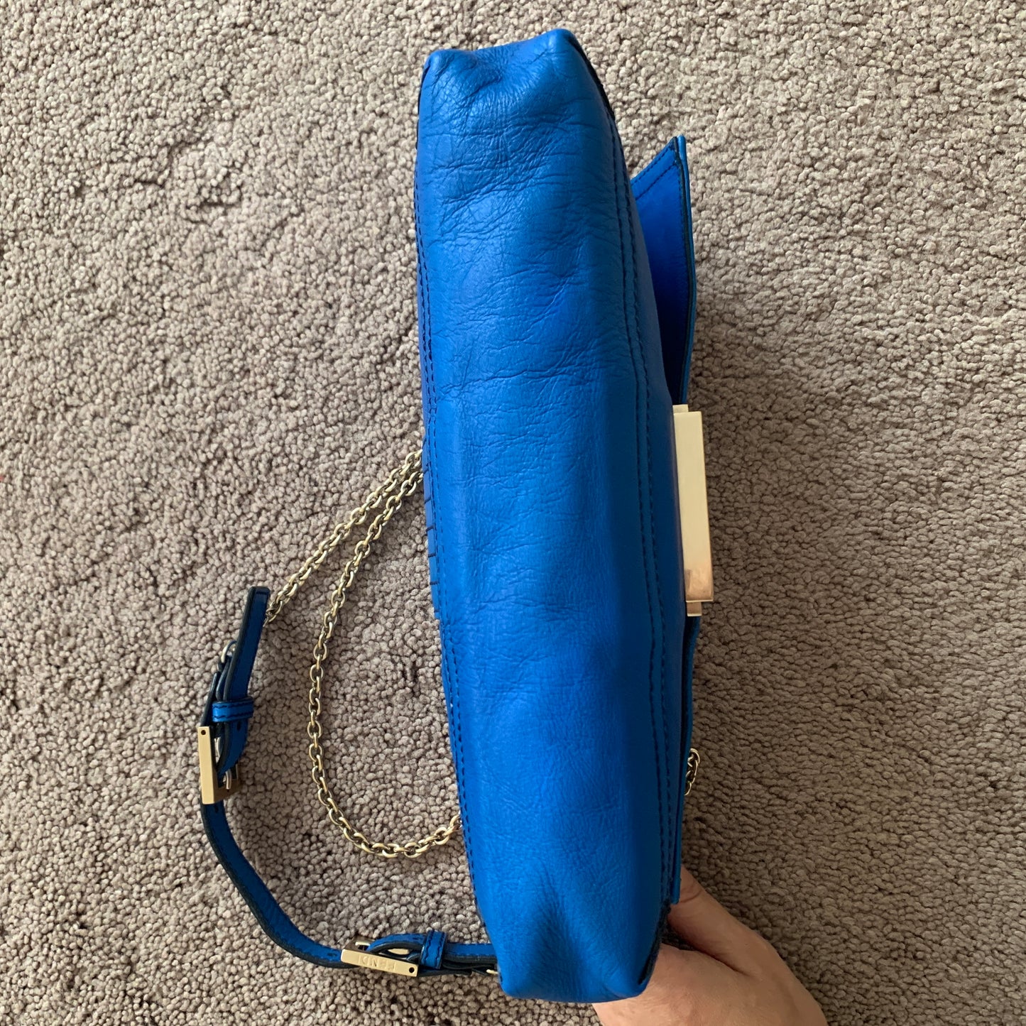 Authentic Fendi 2 way baguette chain blue leather bag with dust bag and COA