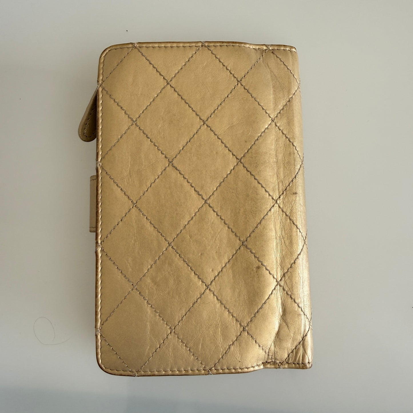 Chanel gold quilted lambskin leather bifold wallet authentic with COA