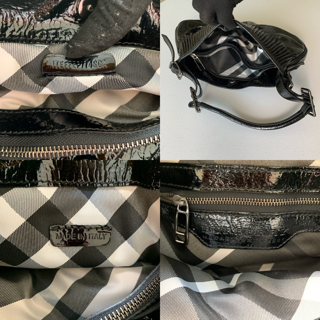 Burberry Black payent Leather shoulder bag authentic with COA