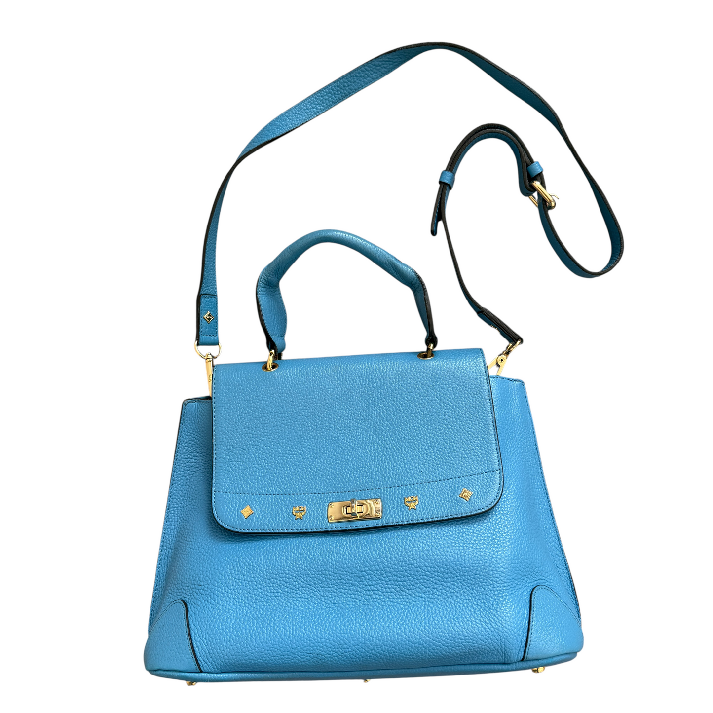 MCM blue leather women’s handbag authentic with COA and removable crossbody str