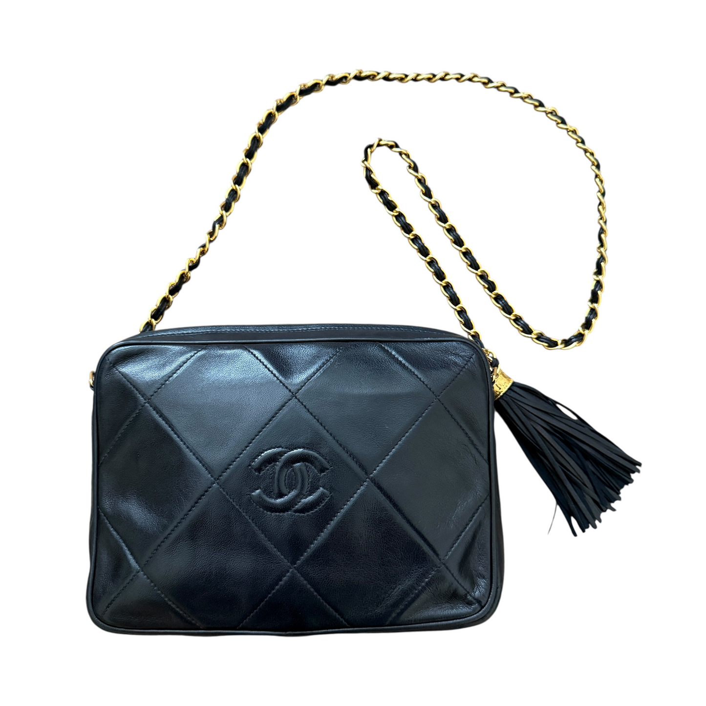 Chanel black quilted tassel leather camera crossbody bag authentic with COA dus
