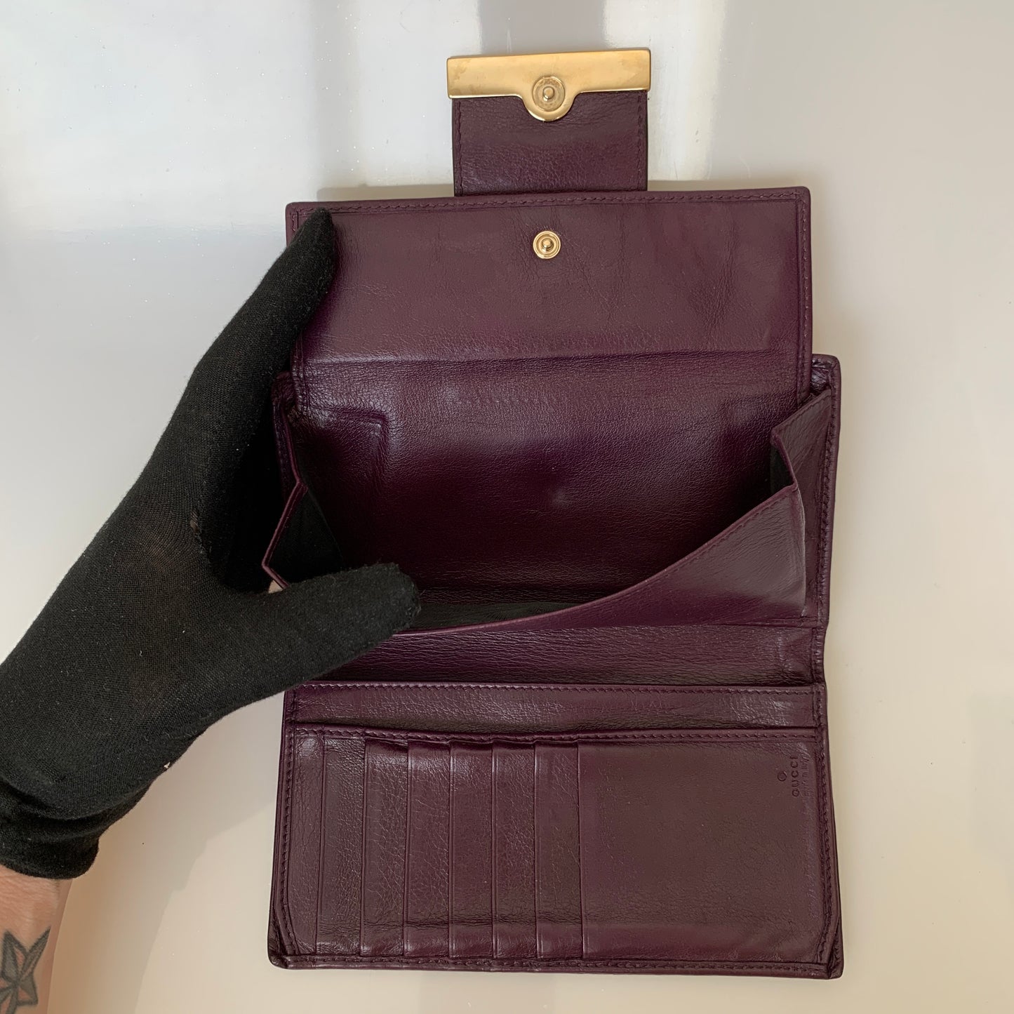 Gucci Women’s monogram guccissima purple leather wallet long authentic with COA
