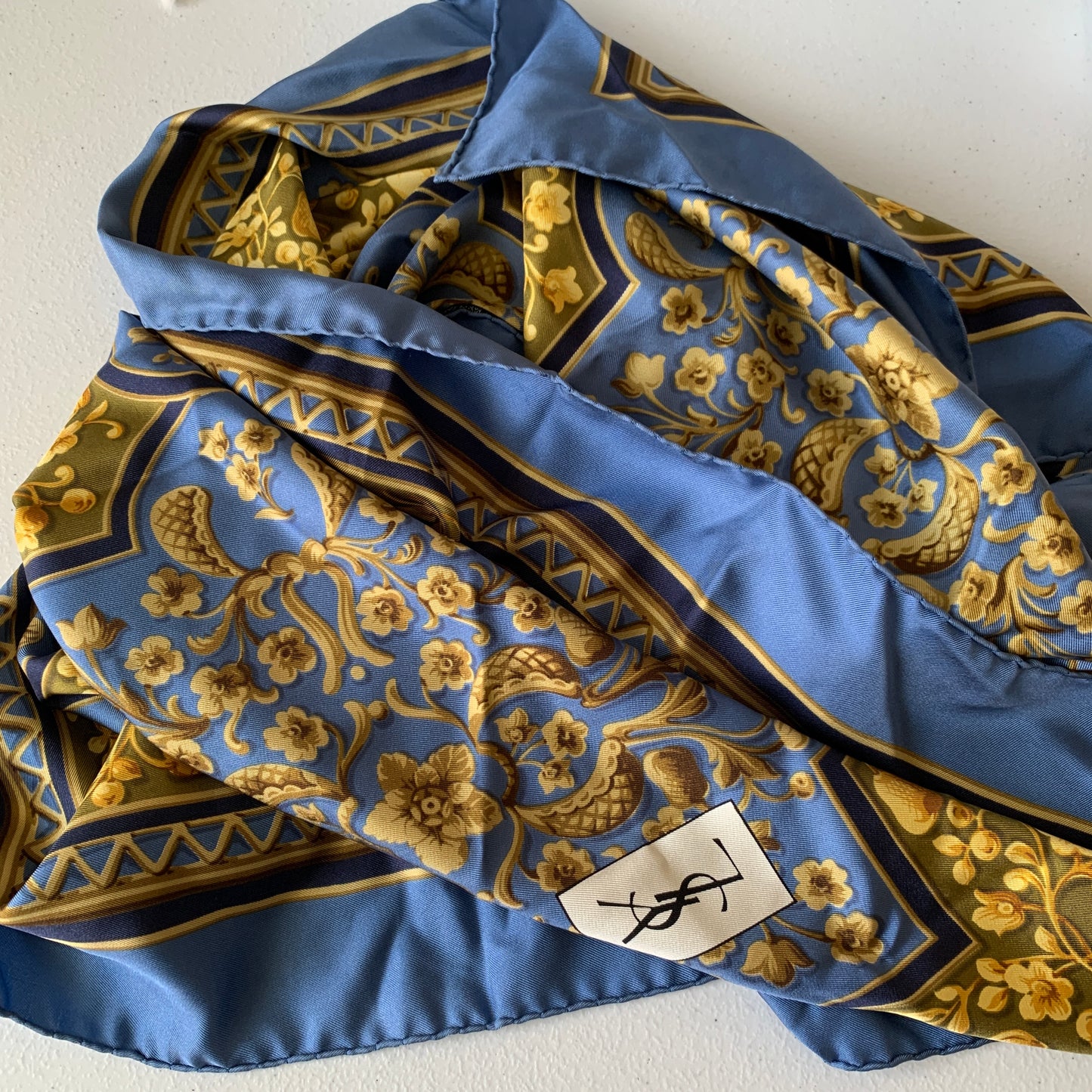 Yves Saint Laurent large silk square scarf 34 inches Authentic with COA