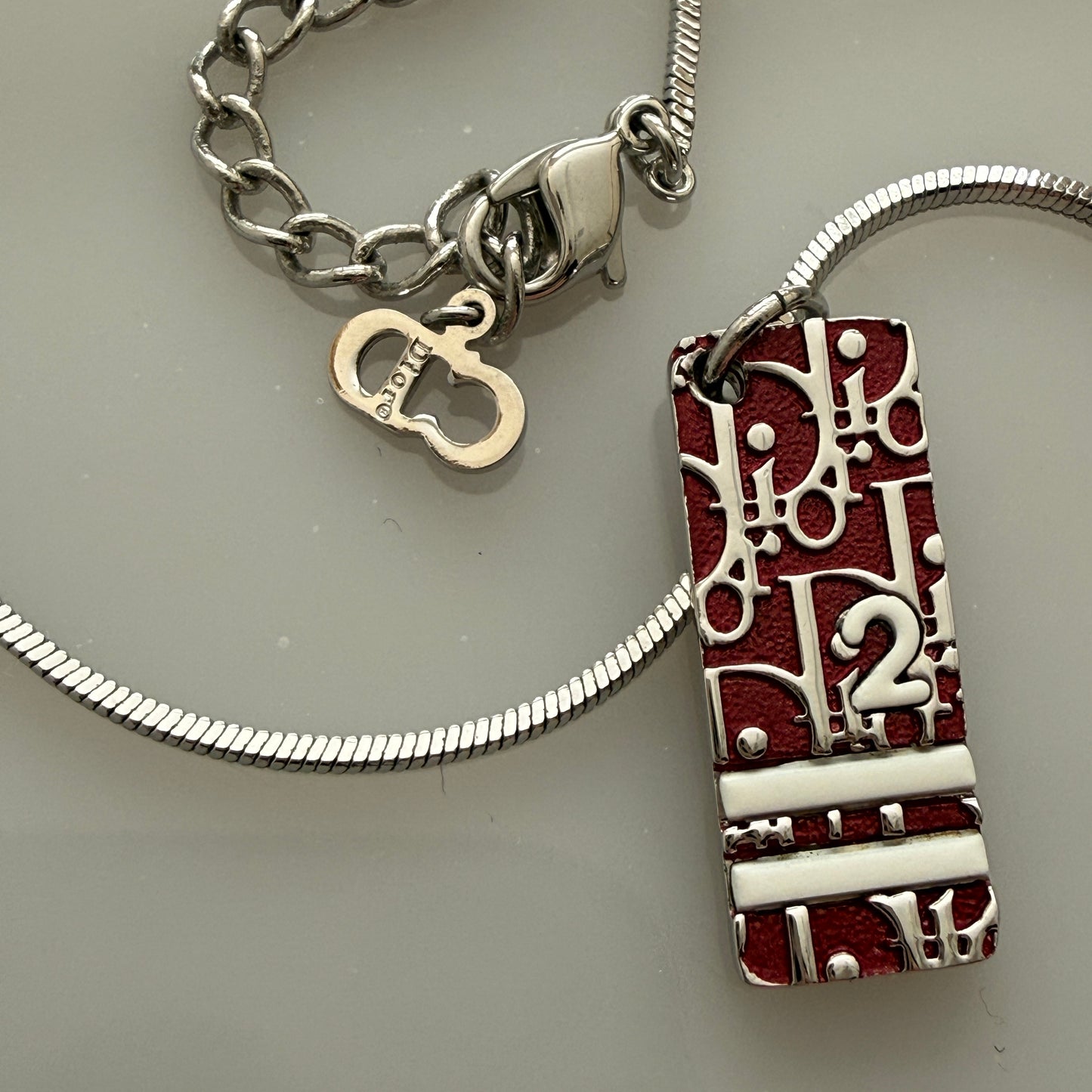 Christian Dior silver chain necklace red trotter pendant authentic with COA 007