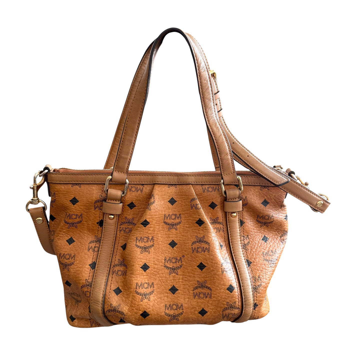 MCM visetos cognac 2 way tote bag authentic with COA and crossbody strap