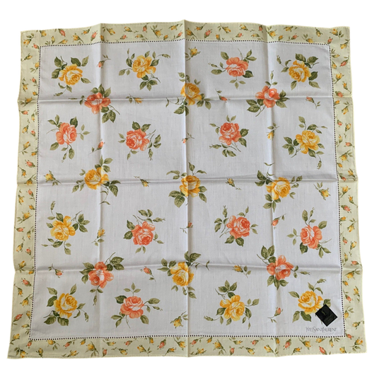 YSL Yves Saint Laurent NWT unused flower cotton handkerchief foulard scarf