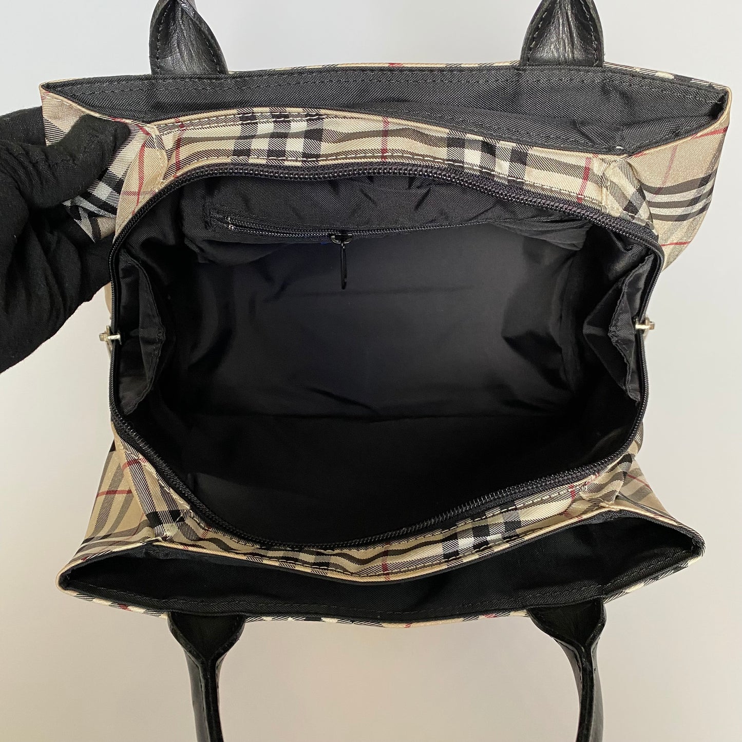 Burberry nova check black leather handbag Authentic with COA