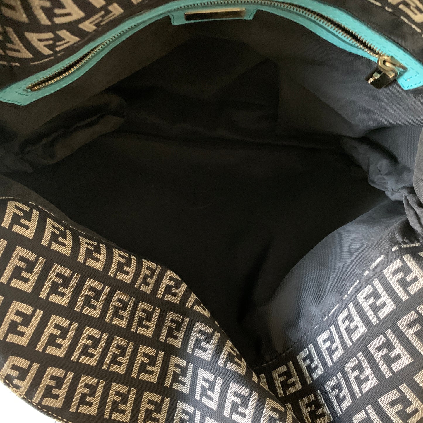 Fendi FF monogram double flap mamma baguette shoulder bag 14x9x1