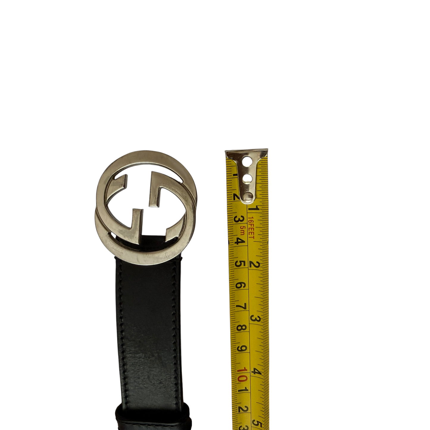Gucci GG interlocking black leather belt unisex size 80/32 authentic with COA