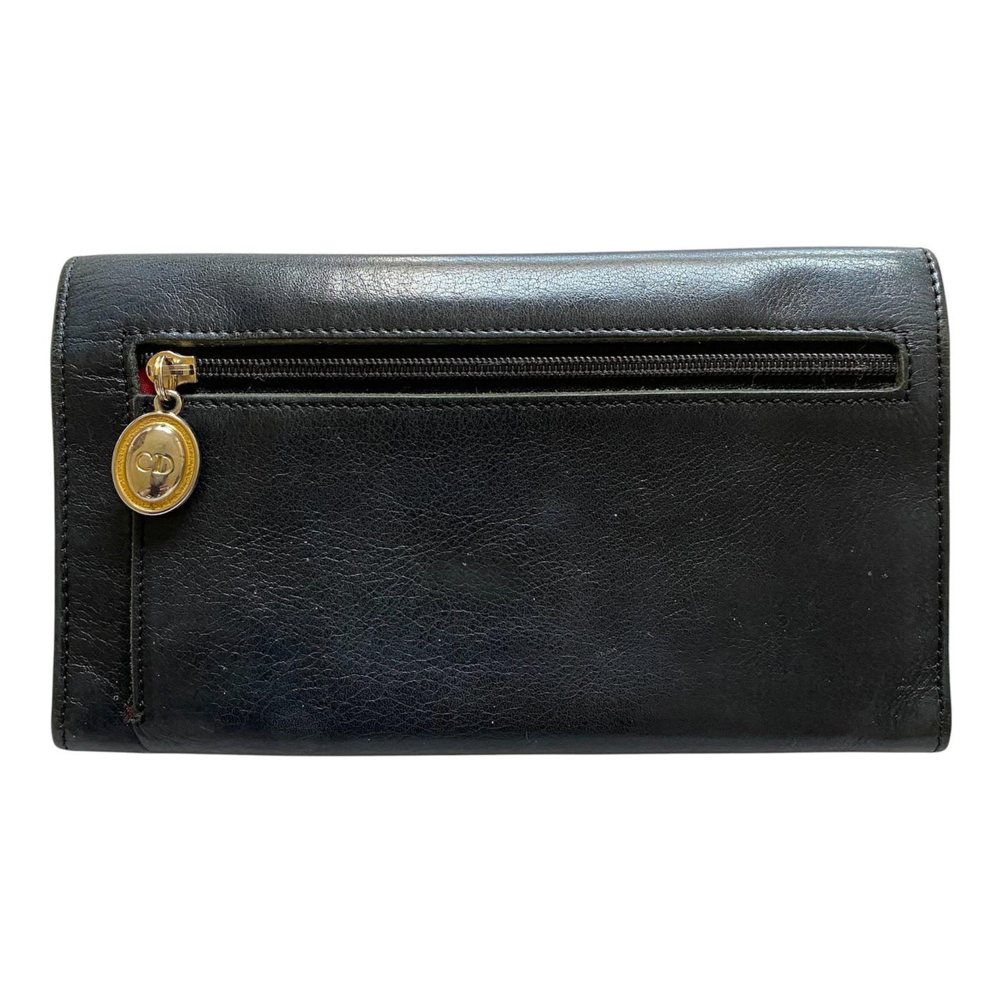 Christian Dior CD logo black leather long wallet Authentic with COA 7.1x4.1