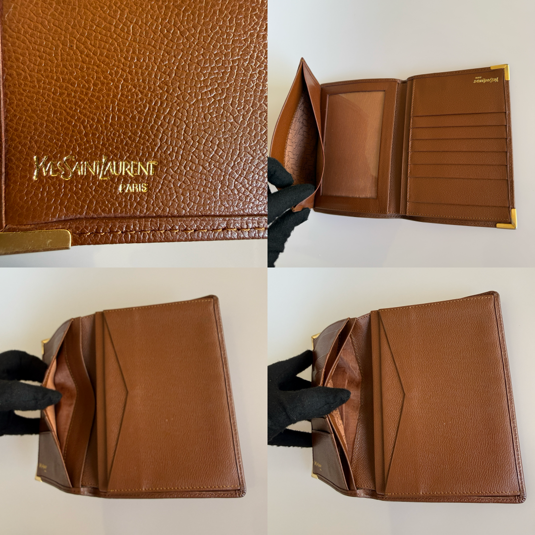 Yves Saint Laurent YSL logo brown leather wallet authentic with COA