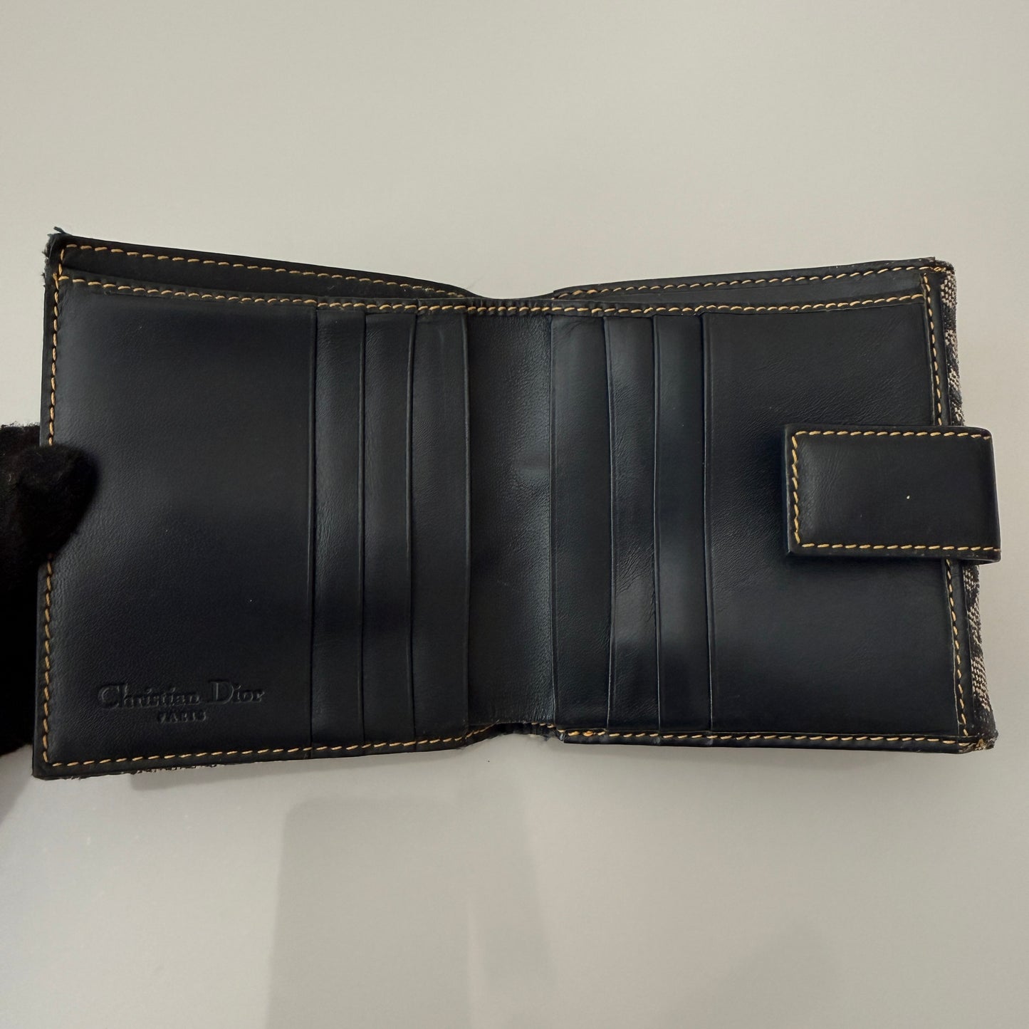 Christian Dior blue trotter canvas and leather compact wallet authentic with COA