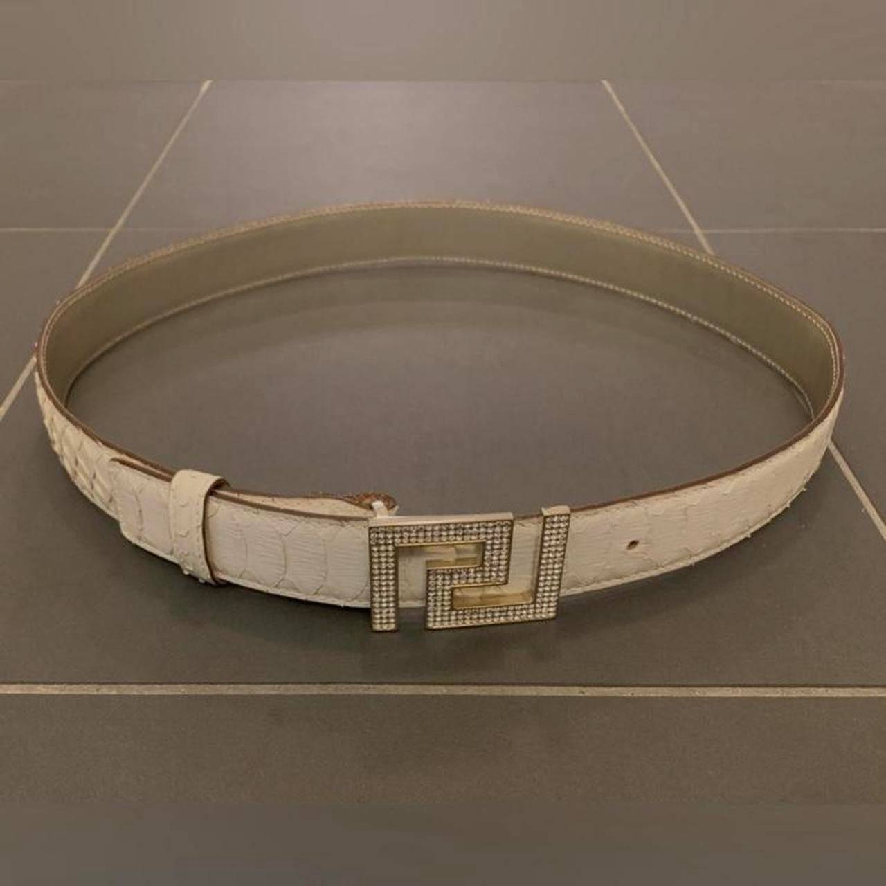Authentic VERSACE logo ivory exotic leather belt excellent condition size 80cm or 30”