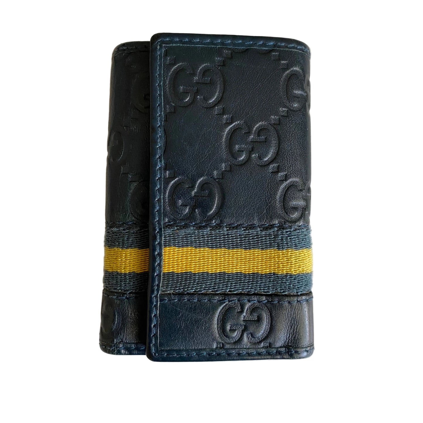 Gucci GG monogram blue leather key holder authentic with coa