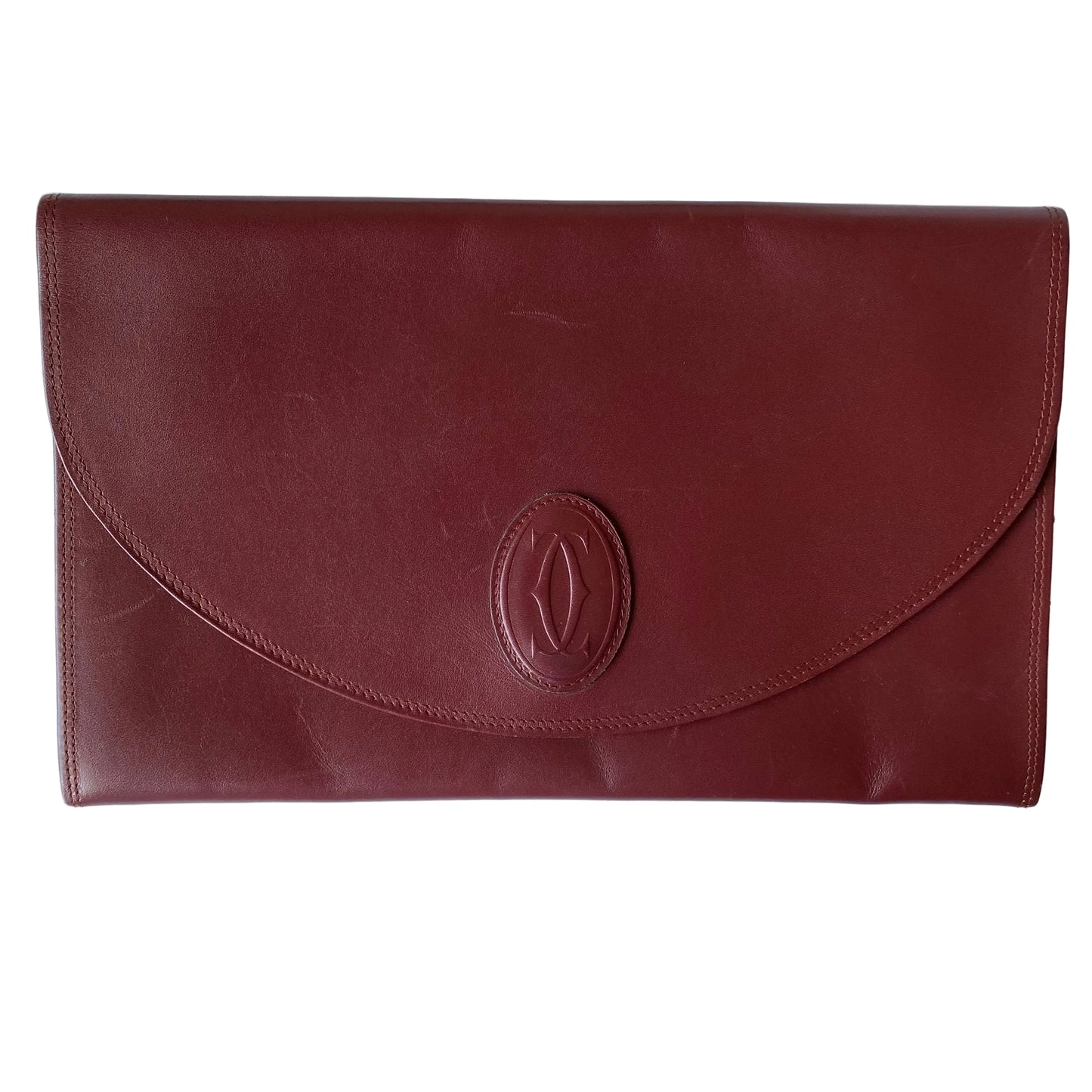 Cartier burgundy leather clutch bag authentic with coa dusty